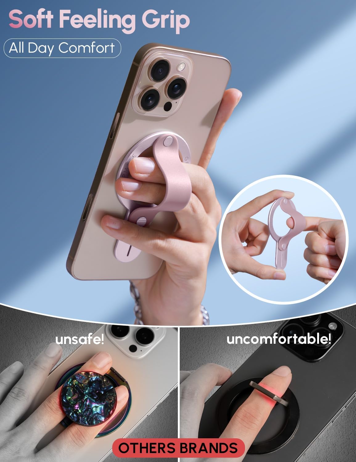 Detalle de GripMate for MagSafe Phone Grip: Magnetic Ring Holder & 2-in-1 Stand for iPhone (Pink)