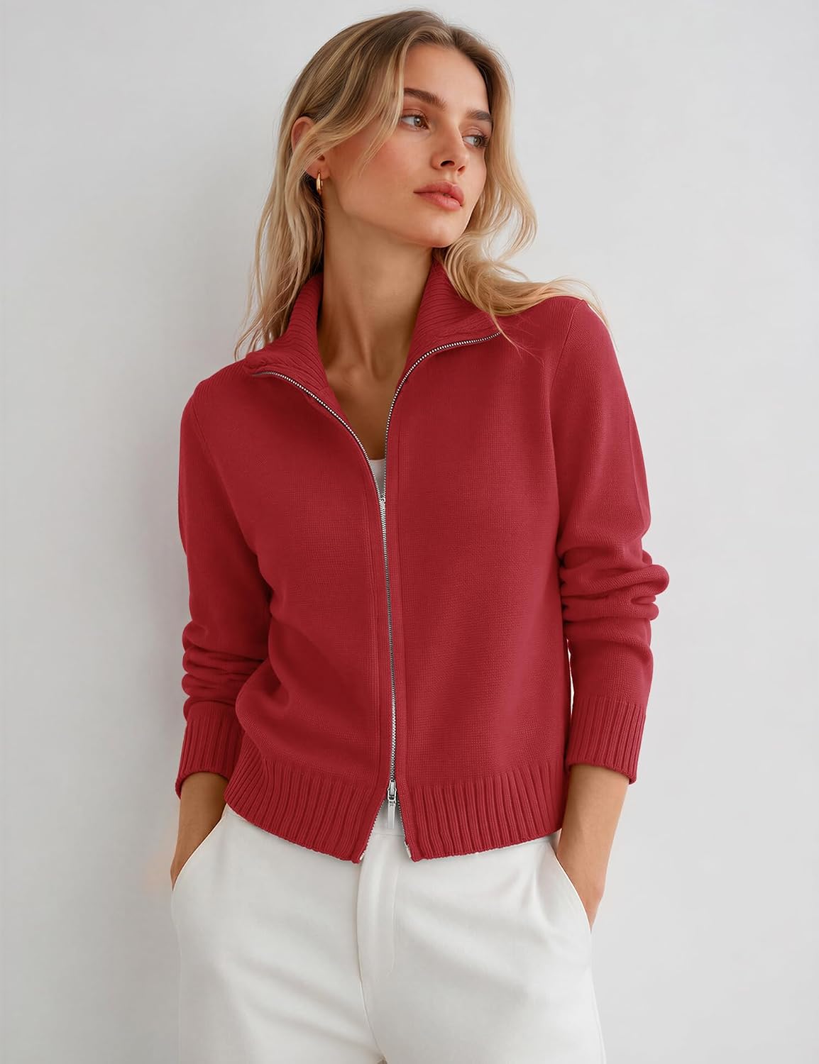 Thumbnail 4 de LOMON Cropped Cardigan Sweater, Cotton Blend