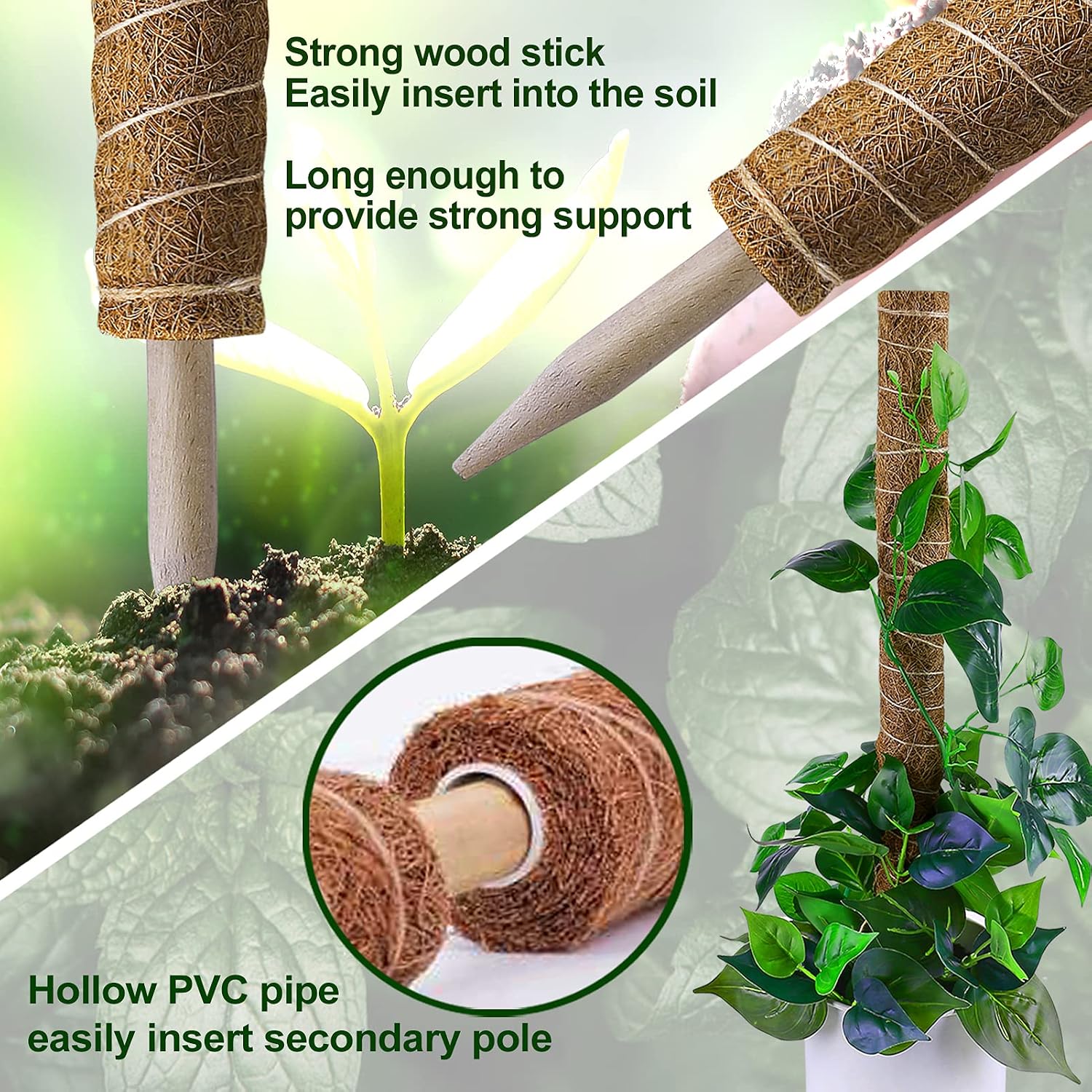 Detalle de Fabulas Moss Pole 58.7-Inch Coir Plant Support Set, 5-Pack with PVC Core