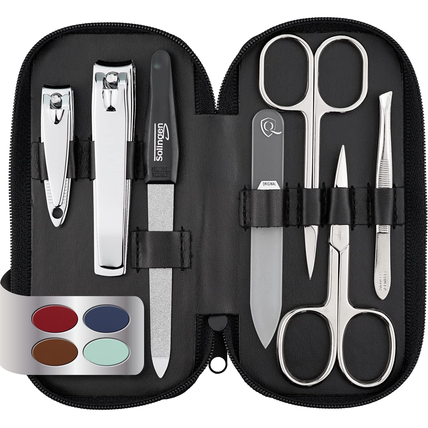 Detalle de marQus Maniküre-Set (Damen & Herren) Solingen, 7-teilig mit patentierter Glasfeile & Echt-Leder-Etui