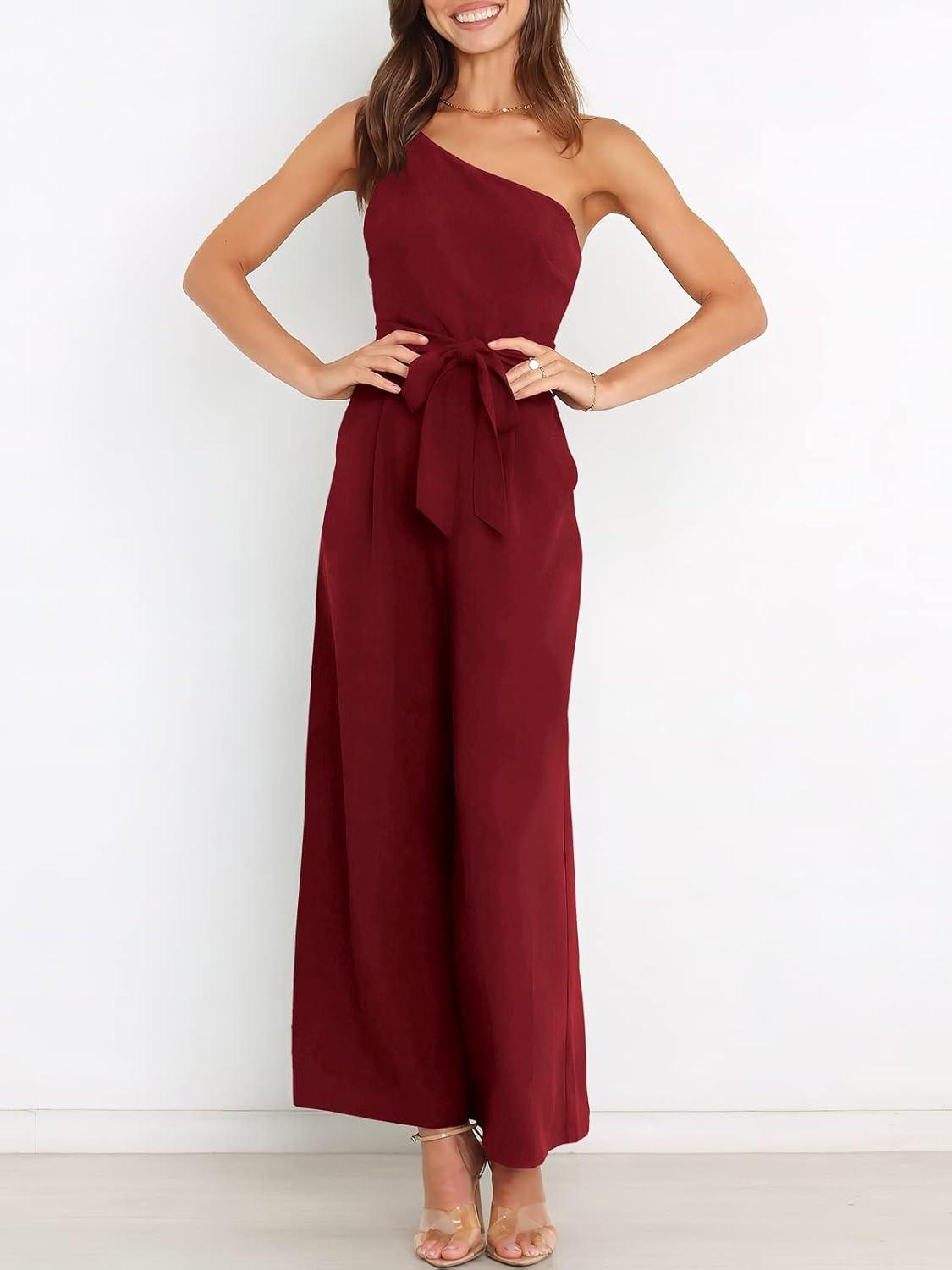 Thumbnail 3 de ANRABESS Women Summer Dressy Jumpsuits: One-Shoulder Sleeveless Wide-Leg Romper