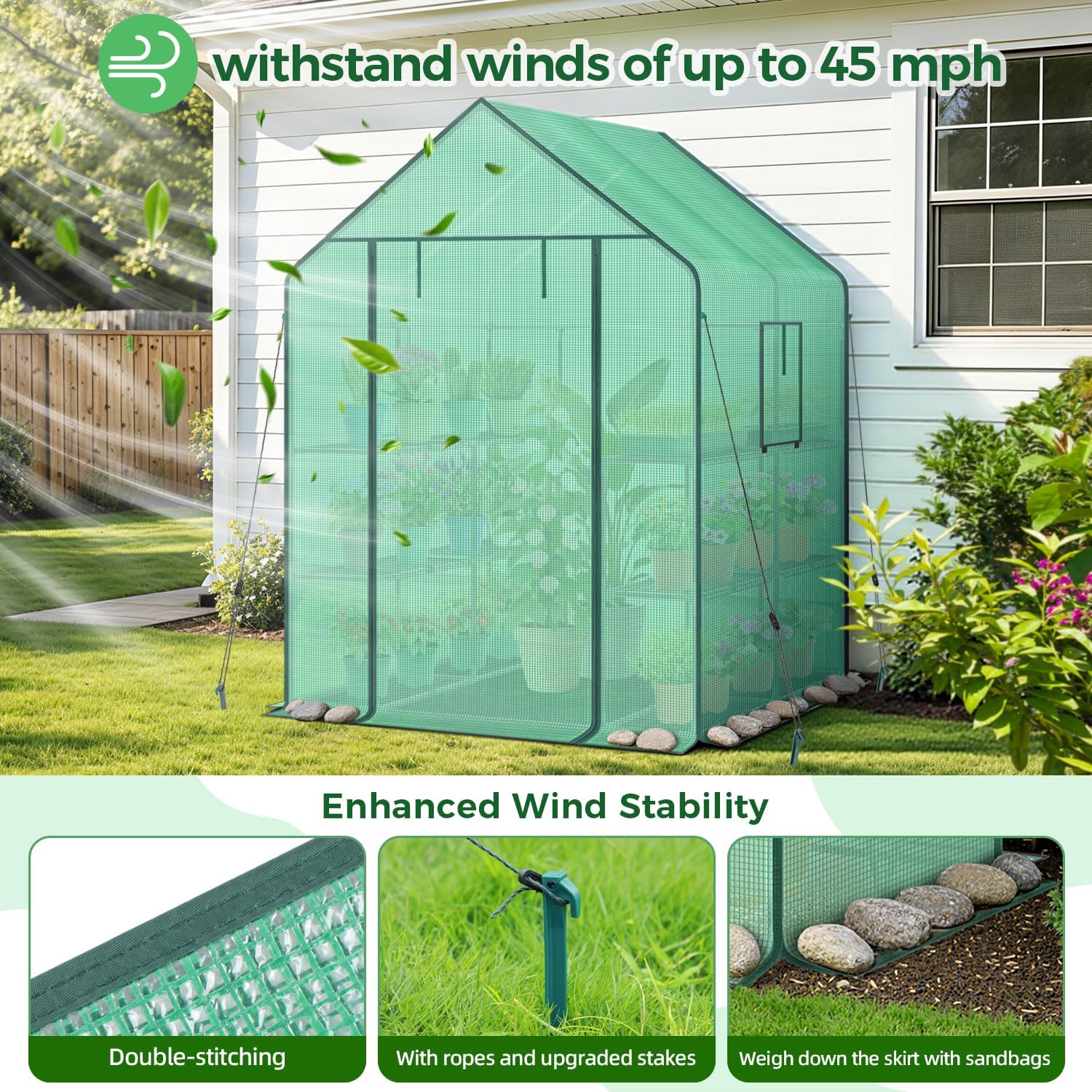 Thumbnail 6 de Ohuhu Y21-80400-36 Walk-In Greenhouse with PE Cover, 12 Shelves and Screen Windows