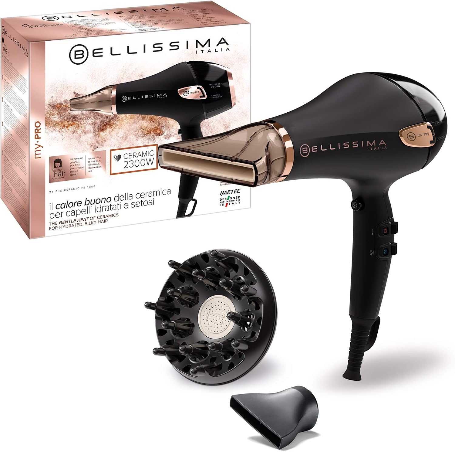 Detalle de Bellissima Imetec P5 3800 – Phon professionale ionico 2300W: potenza e stile per capelli protetti