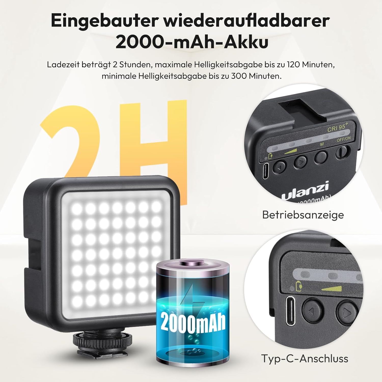 Thumbnail 3 de ULANZI VL49 Camera Light: 5500K dimmbare LED-Videoleuchte mit 2000mAh Akku