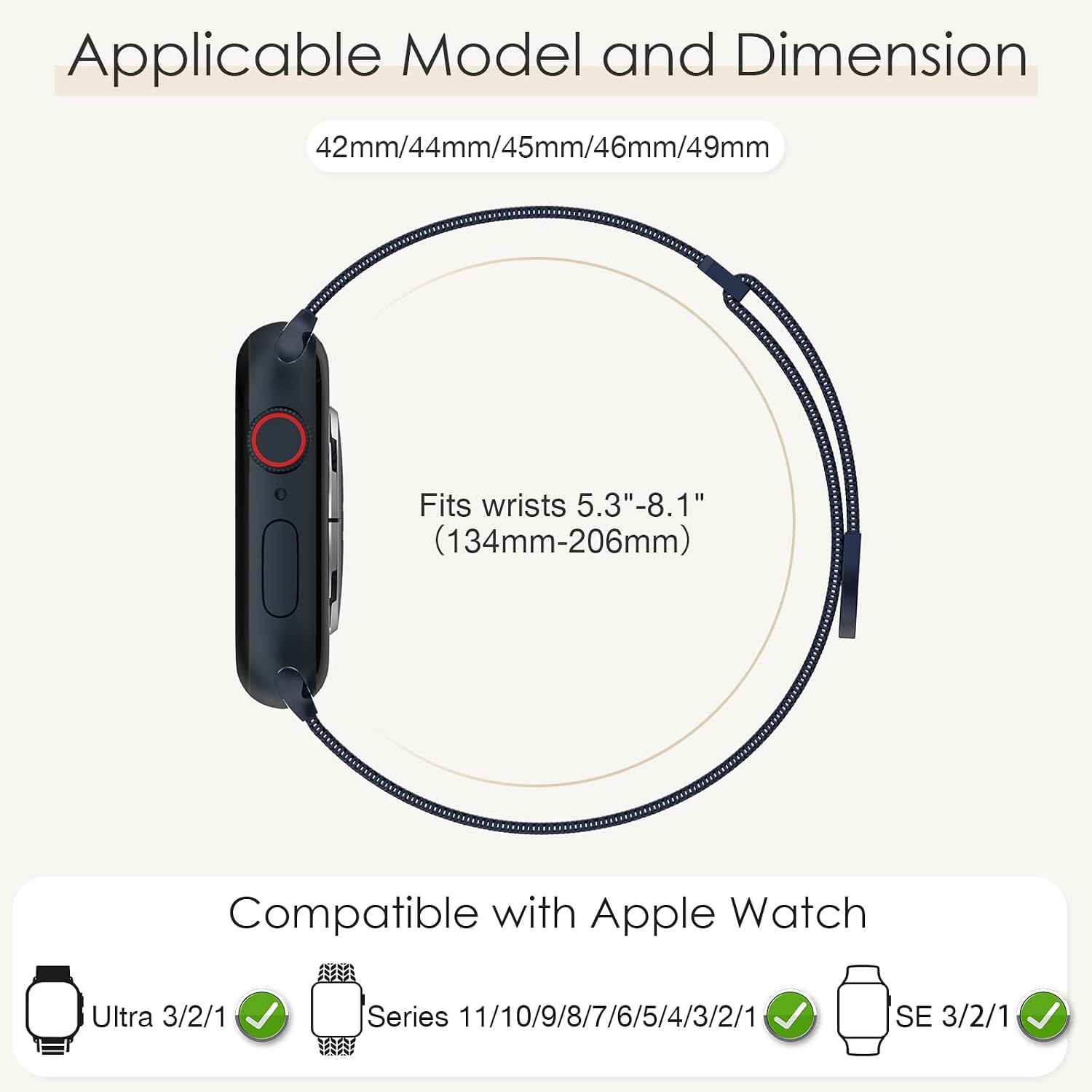 Detalle de Milanese Loop Magnetic Metal Band for Apple Watch (38/40/41/42/44/45/46/49mm) – Adjustable clasp