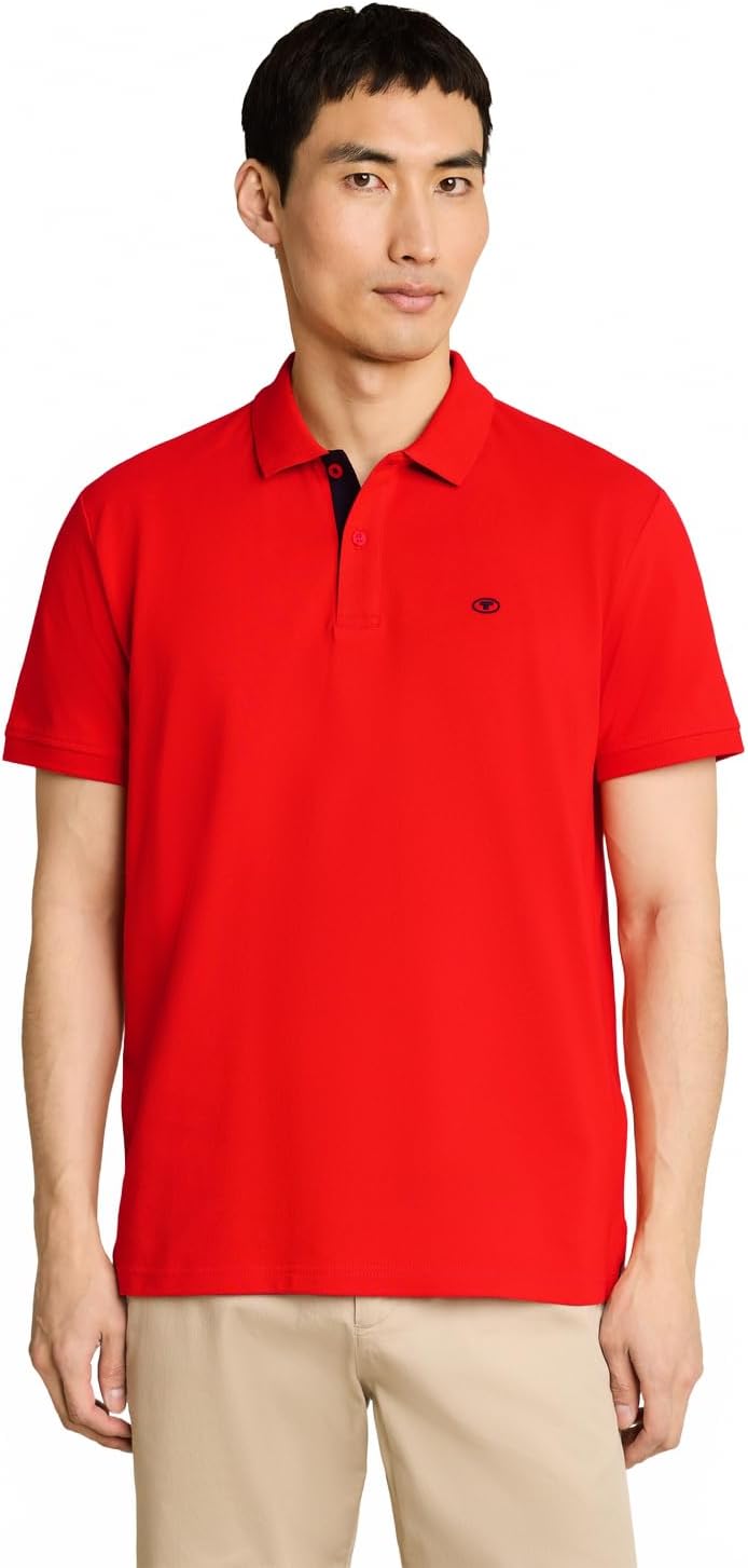 Detalle de TOM TAILOR Herren Basic Piqué Poloshirt – zeitloses Essentials-Poloshirt in Kurzarm