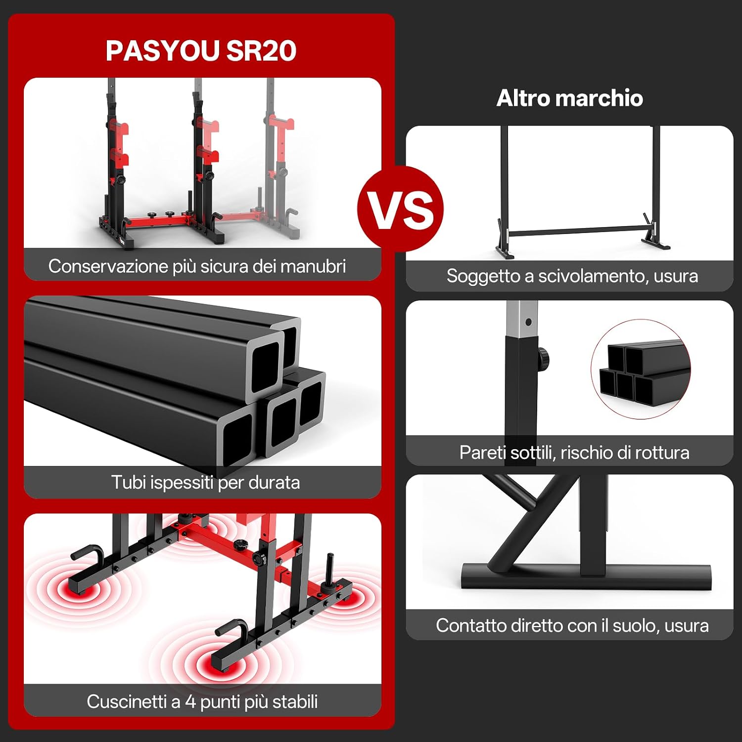 Detalle de PASYOU Squat Rack Palestra Multifunzione: rack regolabile per squat, panca e allenamento completo