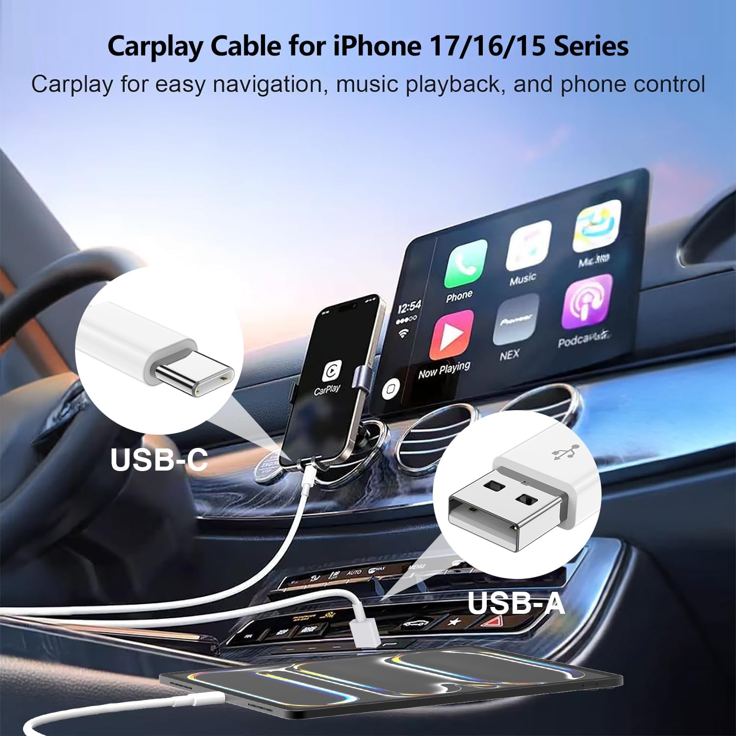 Thumbnail 4 de Car USB C Charge Cable for iPhone 17 16 15 4-Pack