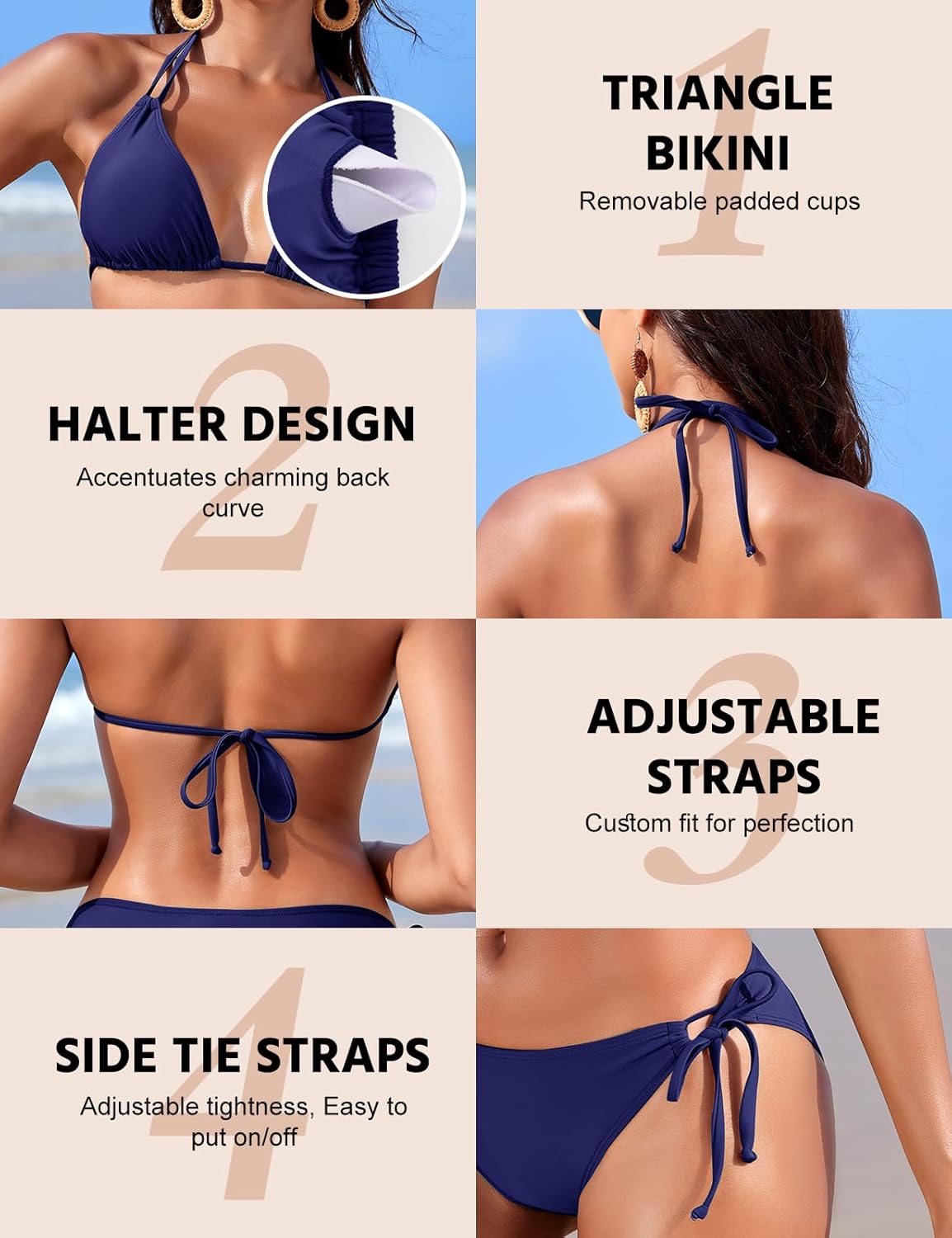Thumbnail 4 de Svanco Triangel Bikini Damen Set Neckholder – Verstellbares Bikinioberteil mit Halsband, rückenfreier Schnitt und verstellbarer Hose