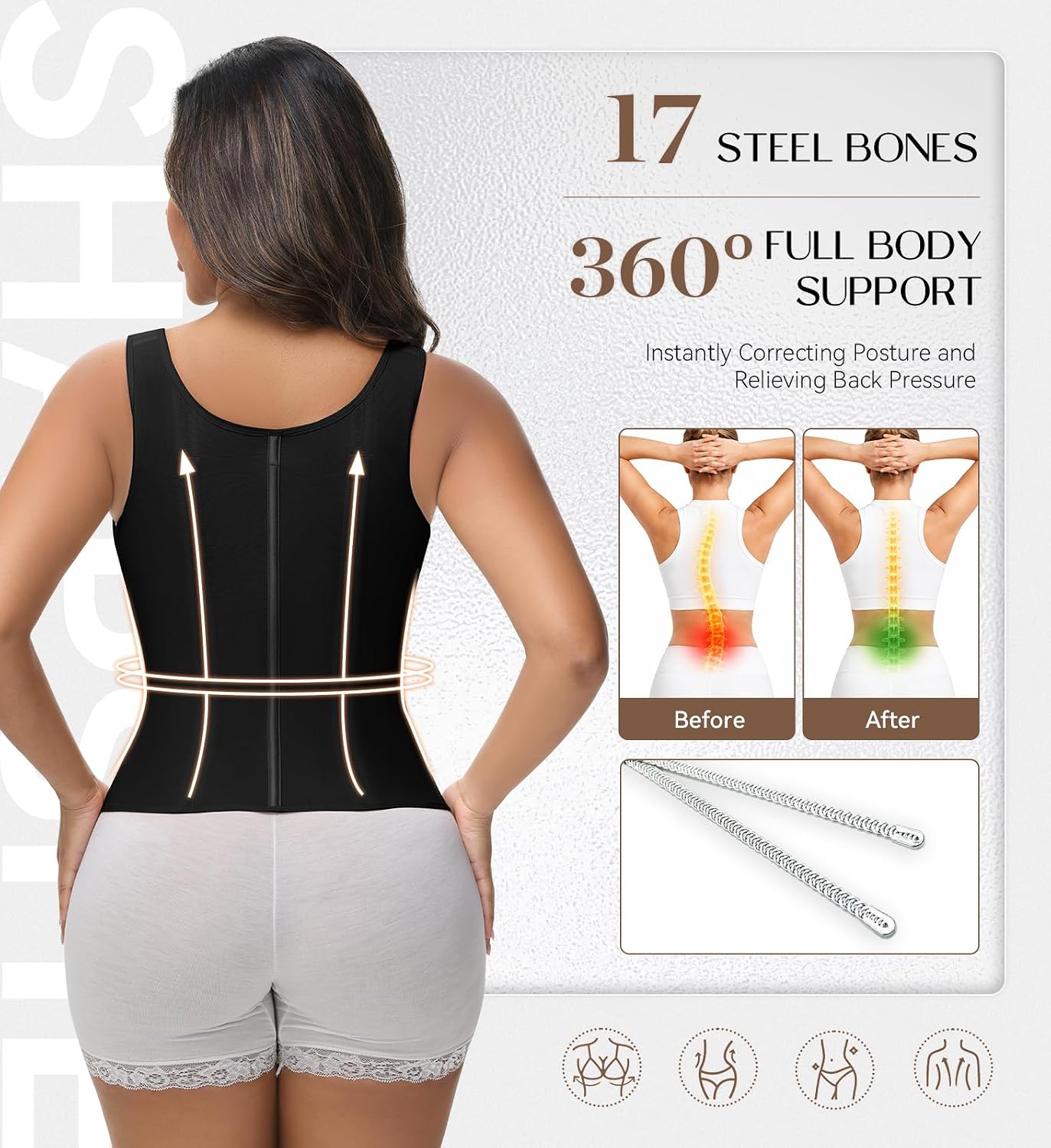 Thumbnail 2 de SHAPSHE Waist Trainer Corset for Women with Tummy Control, Zipper & Hooks