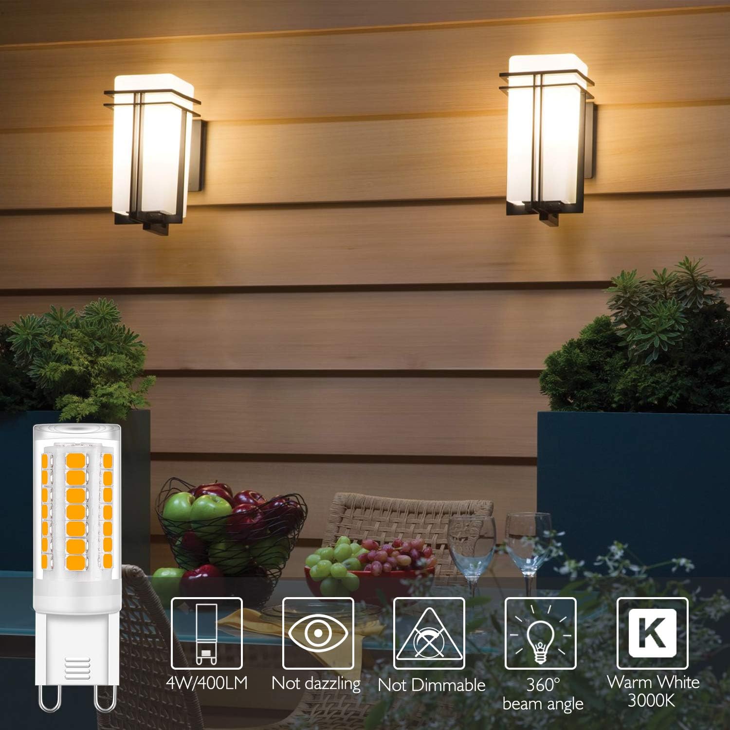 Detalle de YUIIP G9 4W LED Bulb, 3000K Warm White, 400 Lumens, 6-Pack