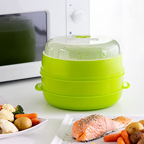 Detalle 2 de InnovaGoods Cuiseur-Vapeur Double Codowave pour Micro-Ondes – Cuisson saine et rapide en 2 compartiments