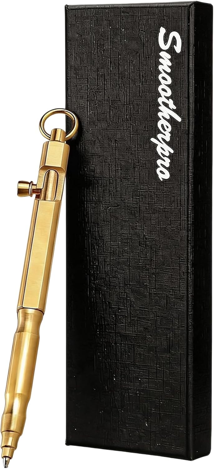 Detalle de SMOOTHERPRO Solid Brass Bolt Action Pen (BB202) – heavy duty ballpoint with tremor-friendly bolt action