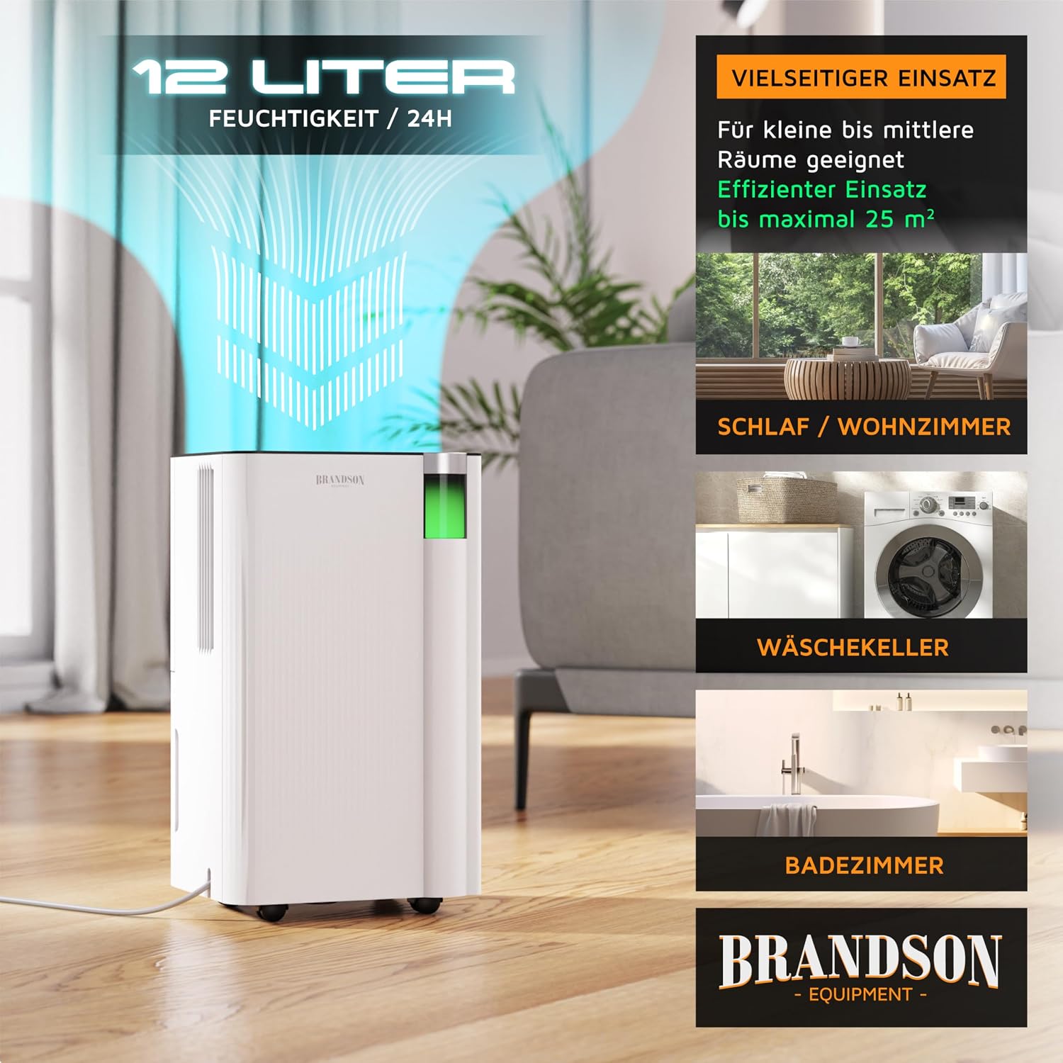 Detalle de Brandson WLAN-Luftentfeuchter mit Kompressor, 12 Liter, App-Steuerung & Alexa-Kompatibilität