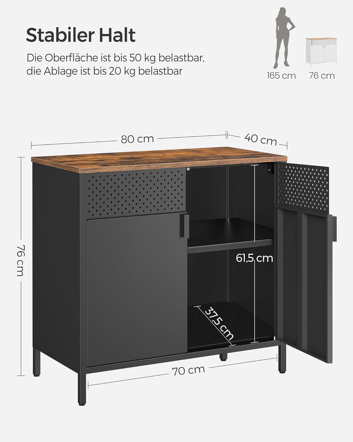 Detalle de SONGMICS Aufbewahrungsschrank Metall 40 x 80 x 76 cm