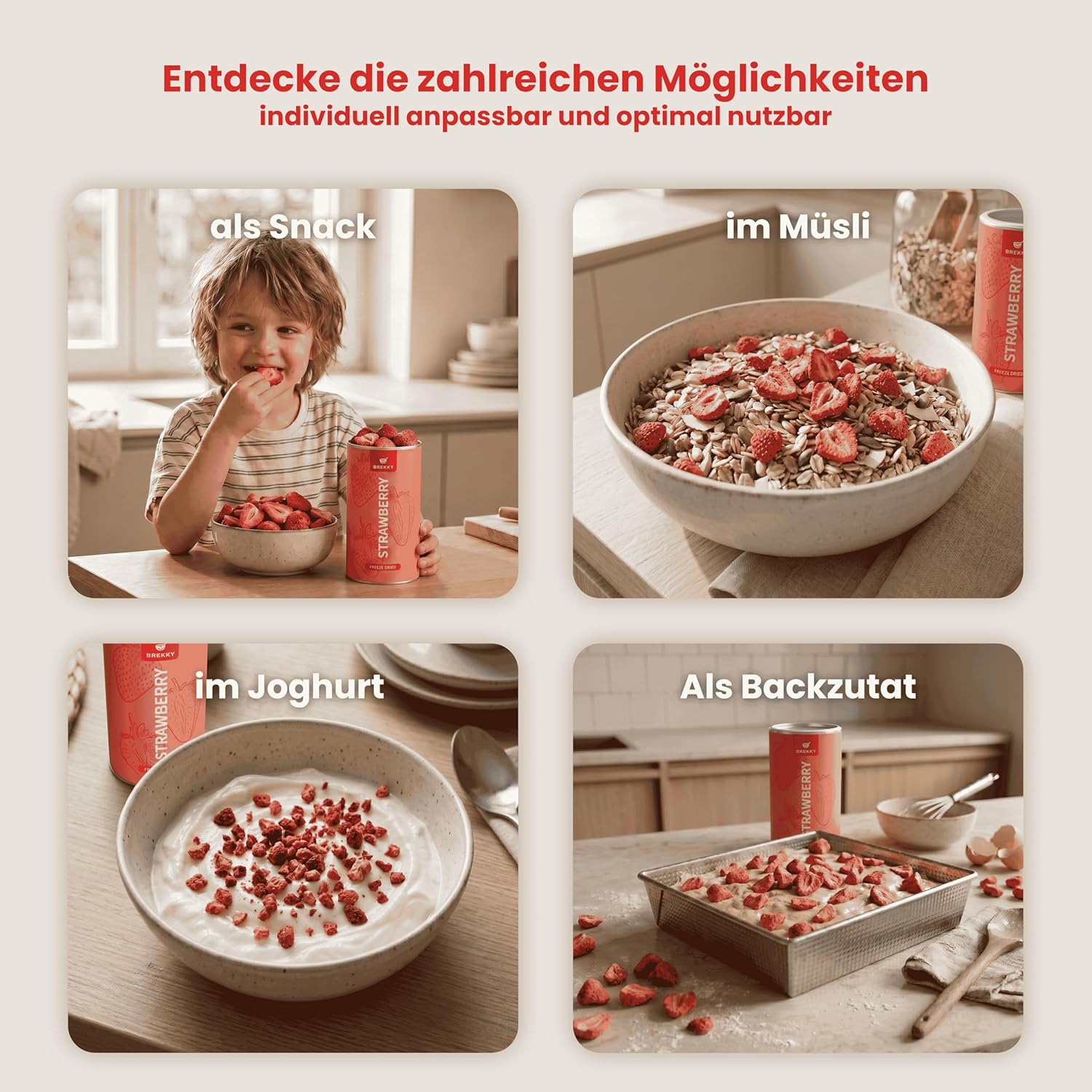 Detalle de BREKKY Gefriergetrocknete Erdbeeren 100 g