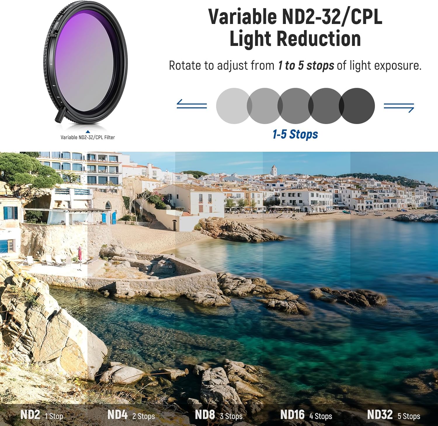 Thumbnail 3 de NEEWER True Colors 58mm Variabler ND2–32 & CPL Magnet-Filterset (2-in-1, einstellbar)