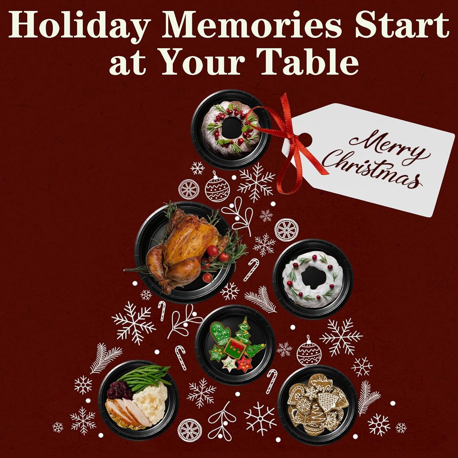 Detalle de LANLISA 50 Black Paper Plates Disposable — 7" dessert plates + 9" dinner plates for parties