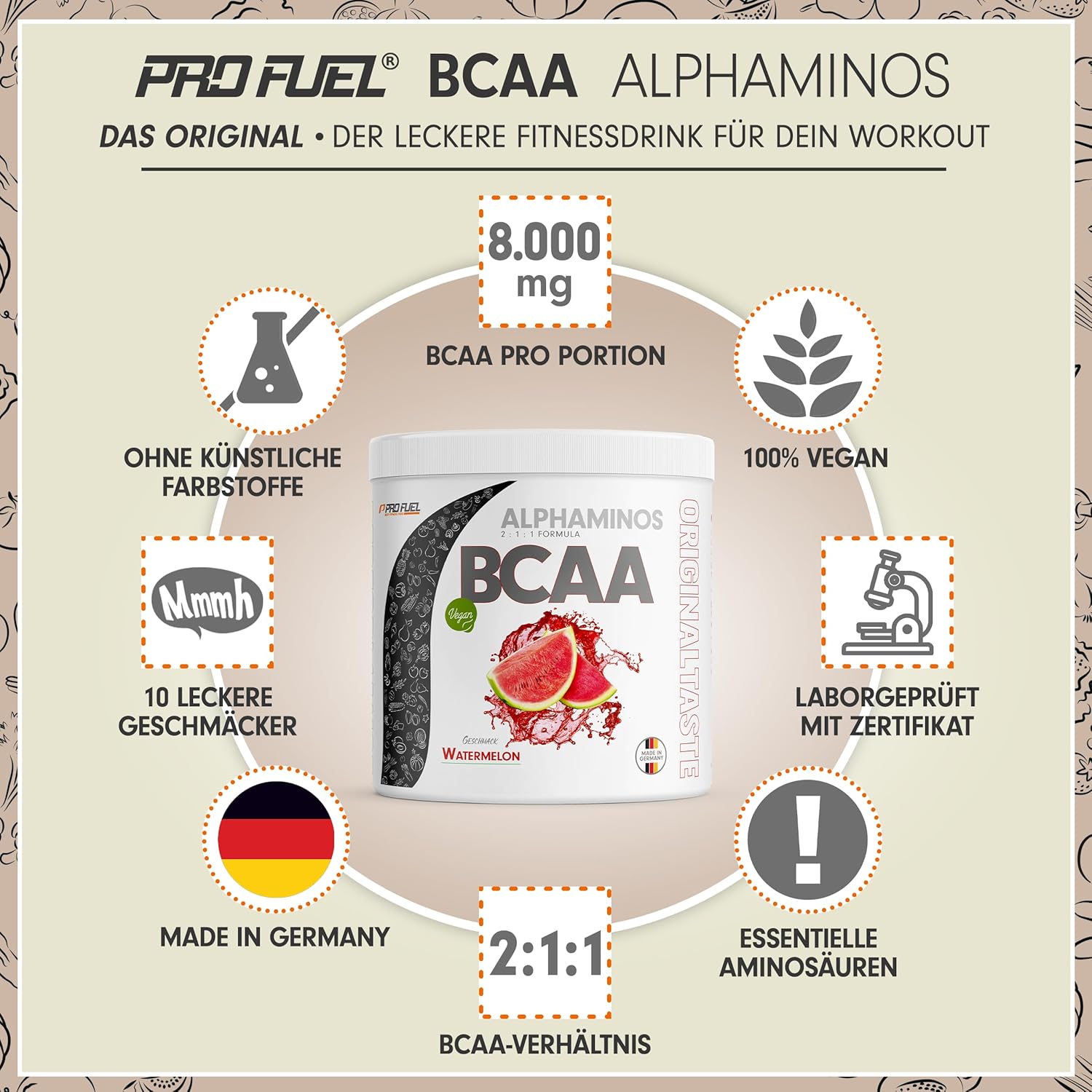 Thumbnail 1 de Alphaminos BCAA 2:1:1 Pulver 300 g – Wassermelone 🍶