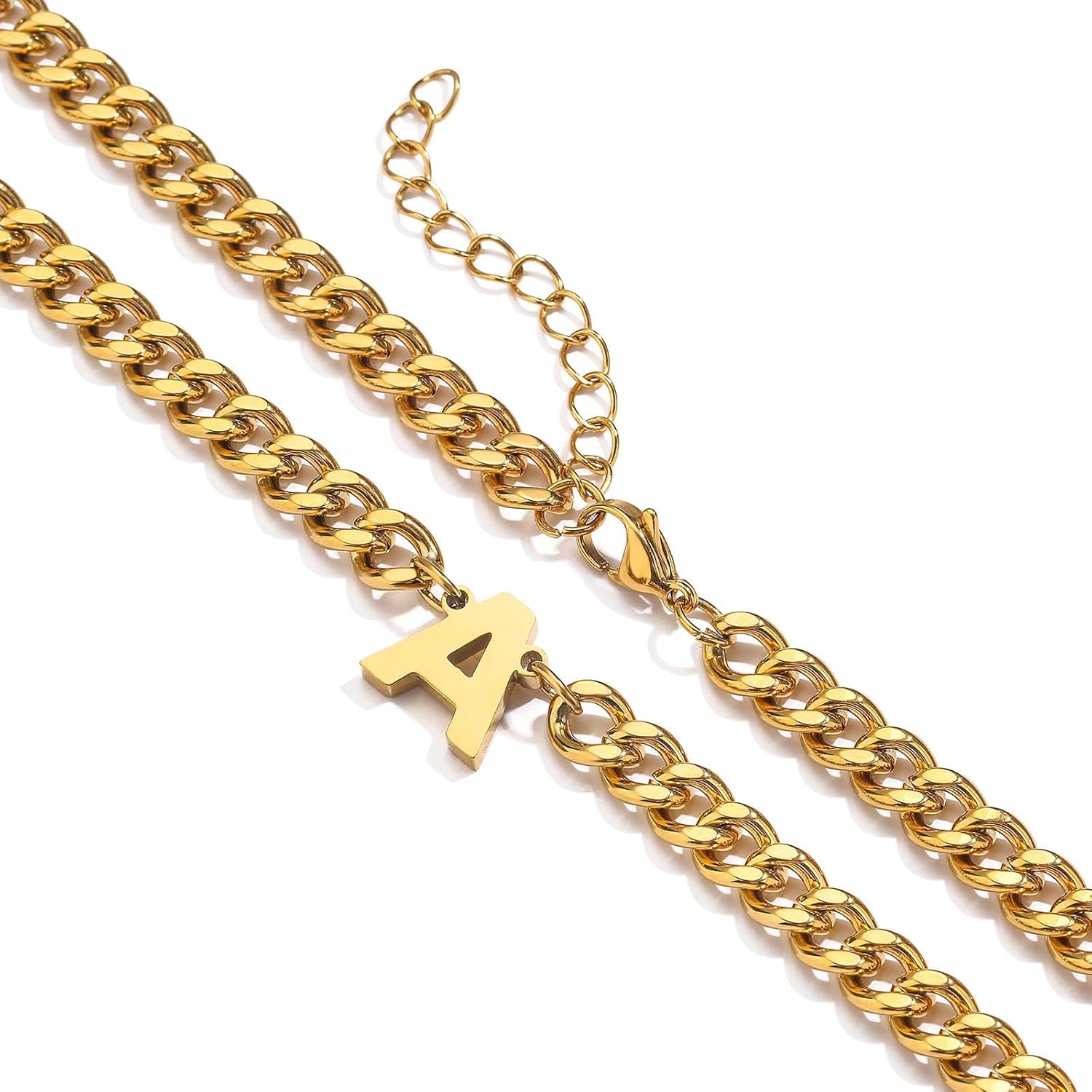 Thumbnail 1 de Esmoly Kette Herren – Cuban Chain Edelstahl 6,5 mm mit individuellem Buchstabenanhänger, 18"+2" verstellbar, Gold/Silber/Schwarz