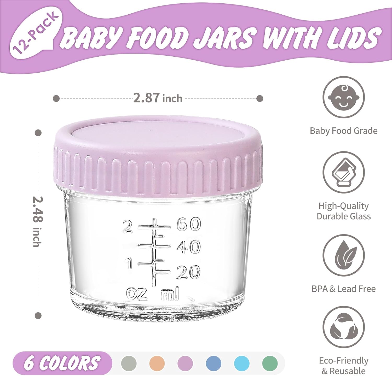 Thumbnail 1 de DRKIO 12-Pack Glass Baby Food Jars ⚙