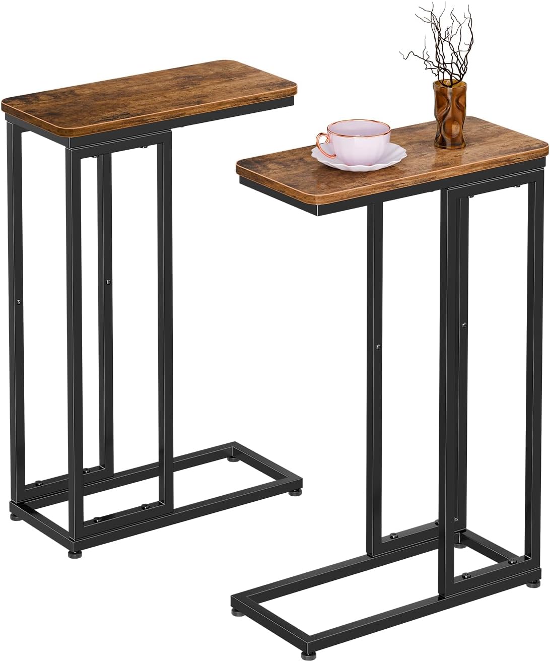 Simple Trending C Shaped Side Table Set (2-Pack) in Rustic Brown