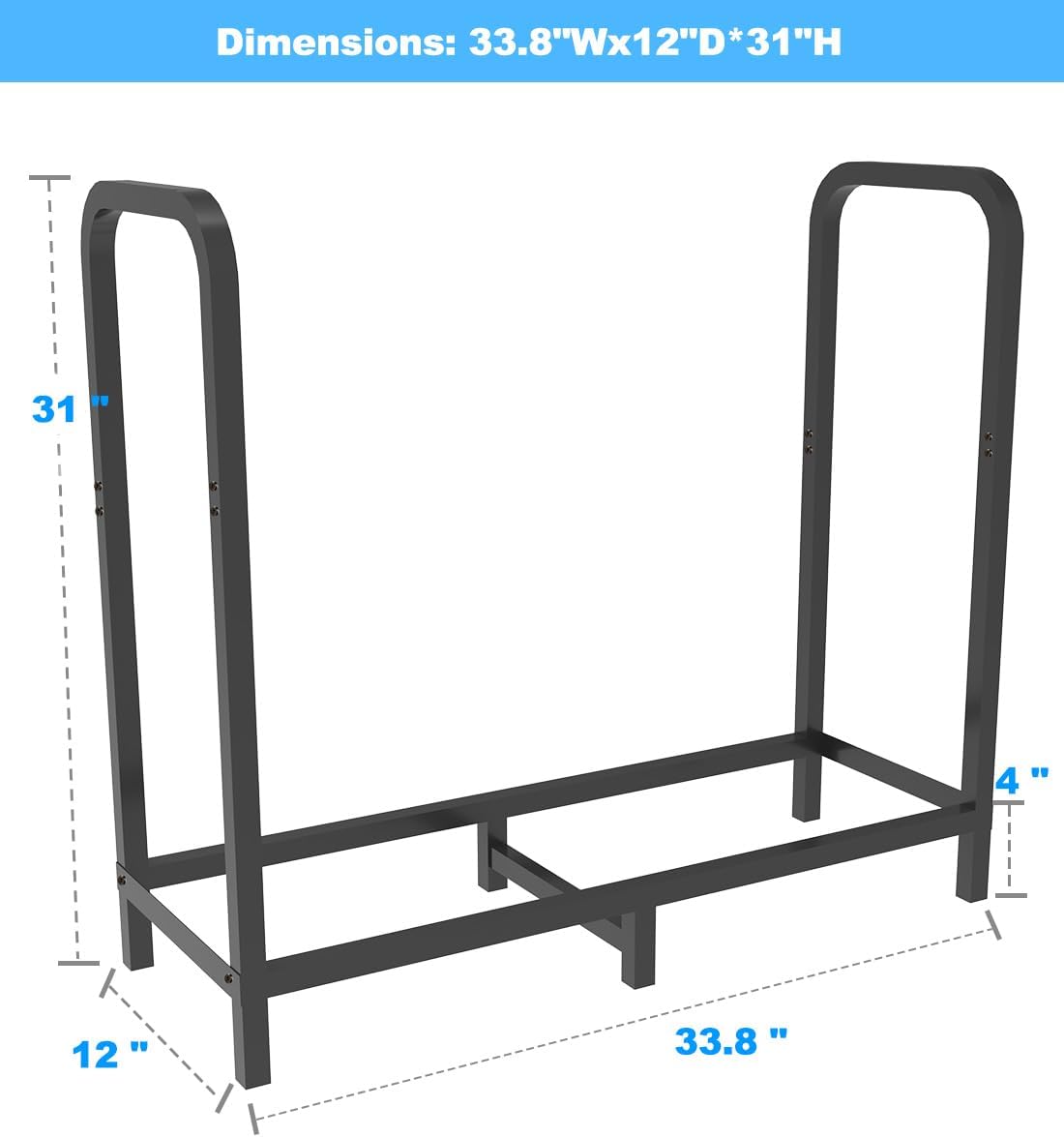 Detalle de Tikimilor 2.8ft Adjustable Firewood Rack, Black Powder-Coated Steel