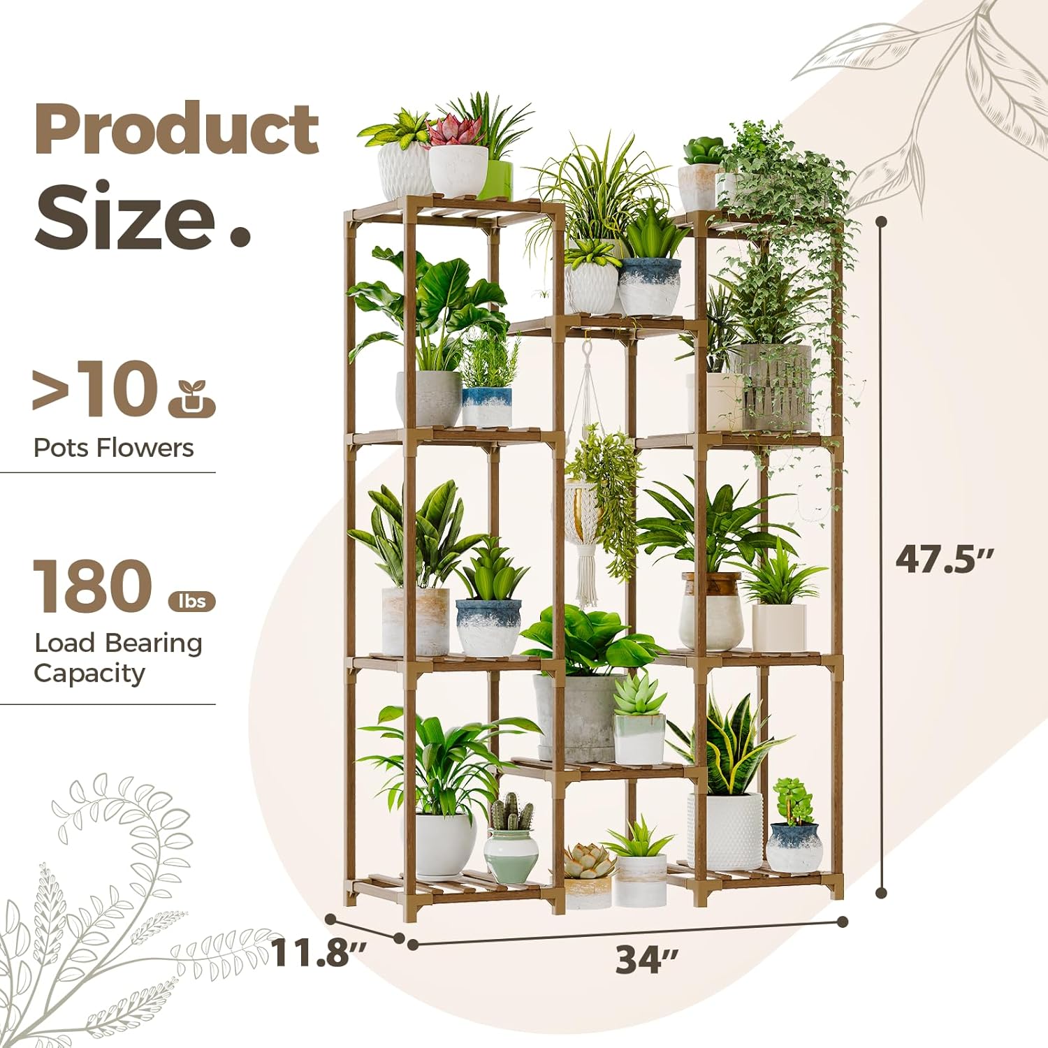Thumbnail 4 de Bamworld Indoor Outdoor Hanging Plant Shelf (wood) for up to 10+ pots, brown
