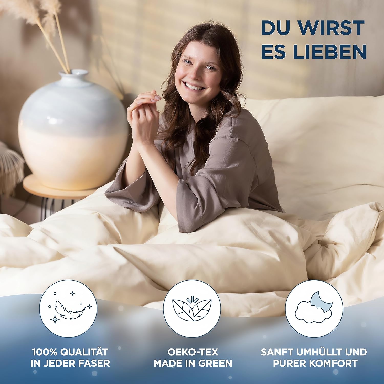 Thumbnail 4 de Samthus Kopfkissenbezug 40x80 aus Baumwolle-Satin (OEKO-Tex Made in Green) – beige
