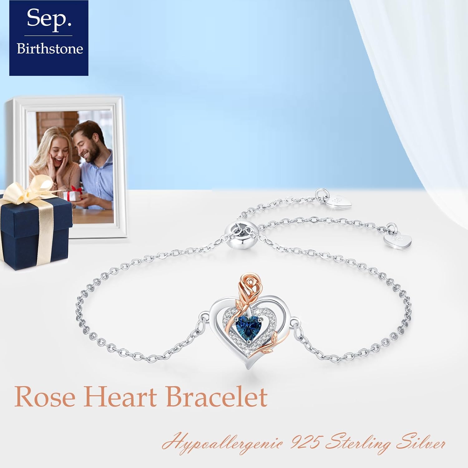 Detalle 2 de LAVUMO Armband Damen Silber 925 – Rose Blume mit Geburtsstein und Zirkonia