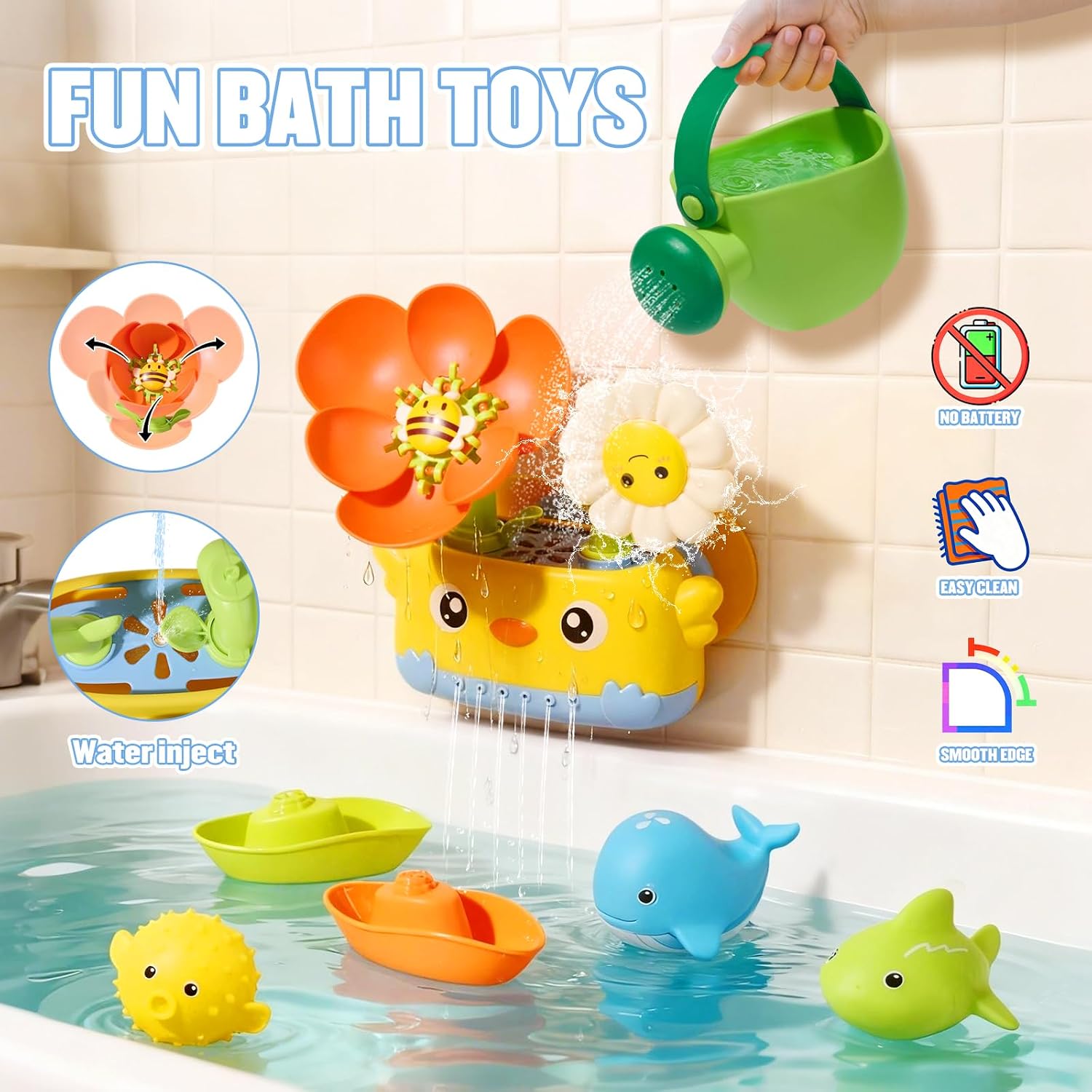 Thumbnail 1 de Toddler Bath Toys for 1–4 Year Olds: Blooming Flower Bath Set with Watering Can & Accessories