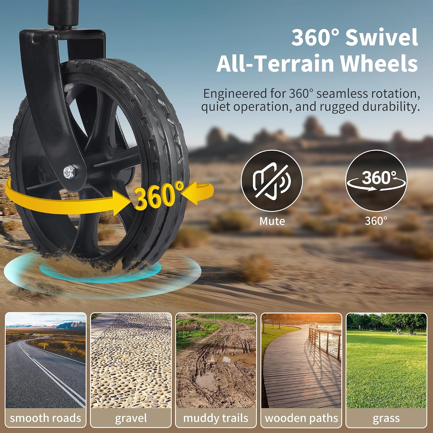 Detalle de Naturehike 6977465866646 opvouwbare transportwagen met brede banden en remmen