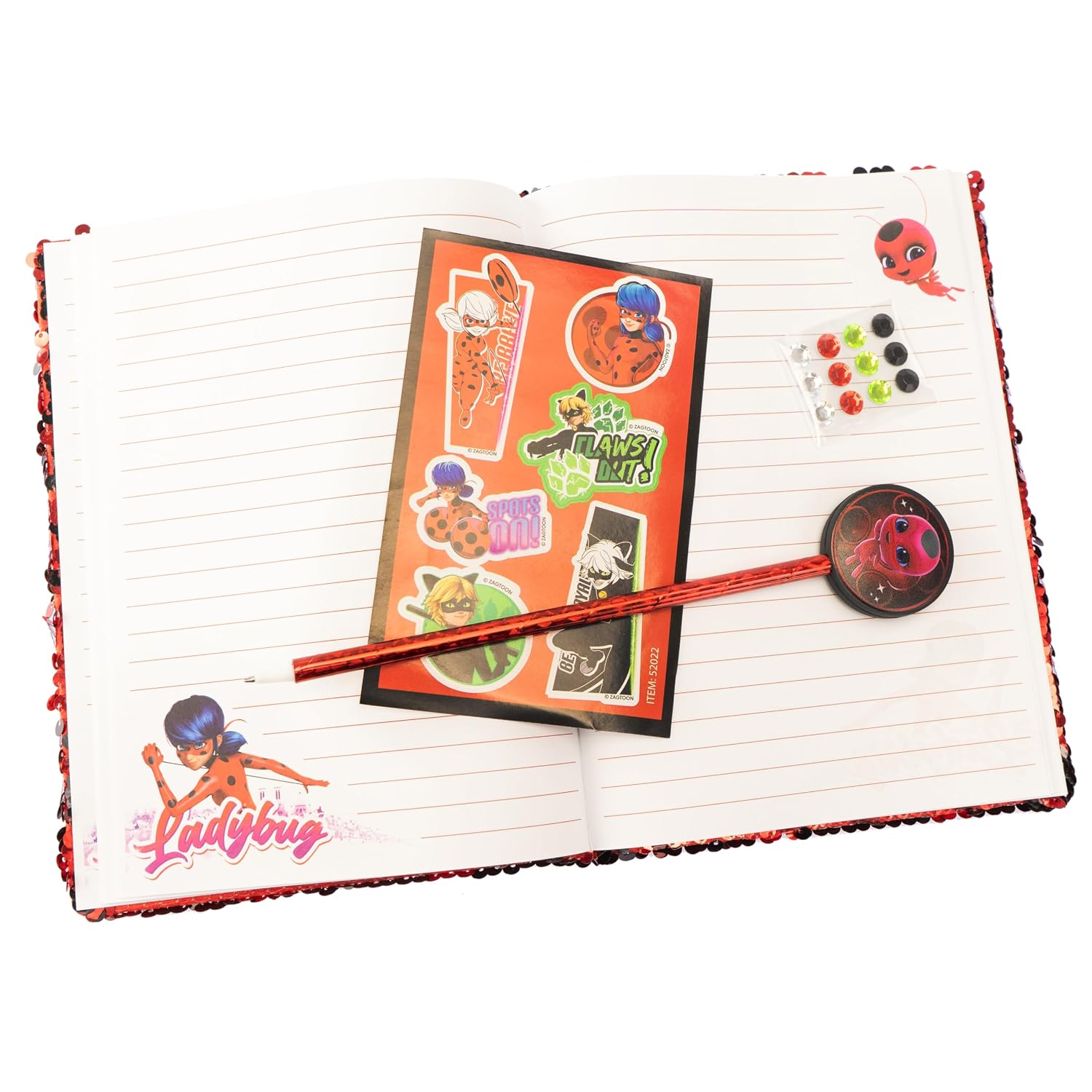 Detalle 2 de Nice Group Miraculous Notebook – pamiętnik z naklejkami, długopisem i klejnotami