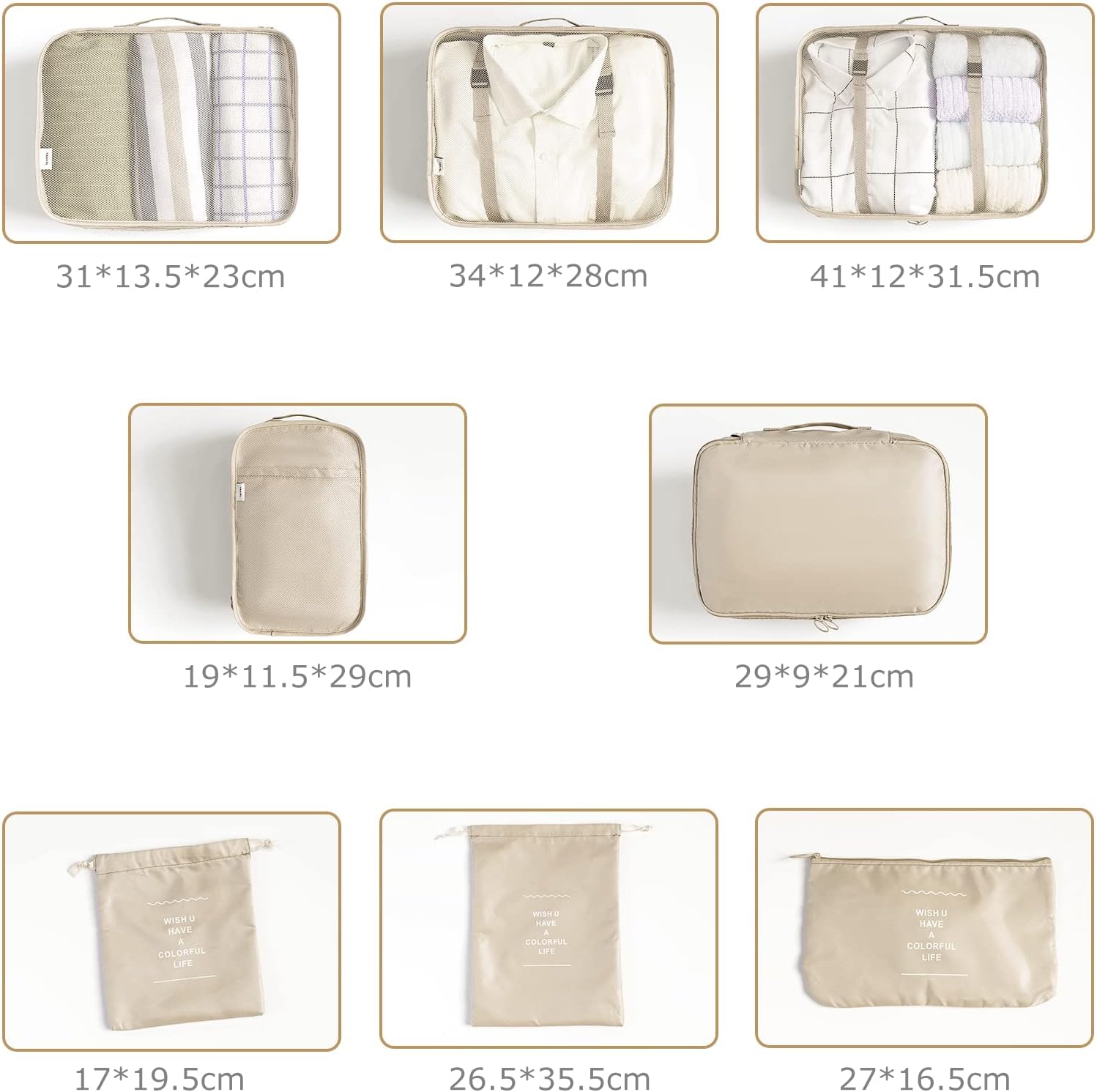 Thumbnail 3 de BillyBath Set da 8 organizer valigia beige: cubi da viaggio per ordine e spazio