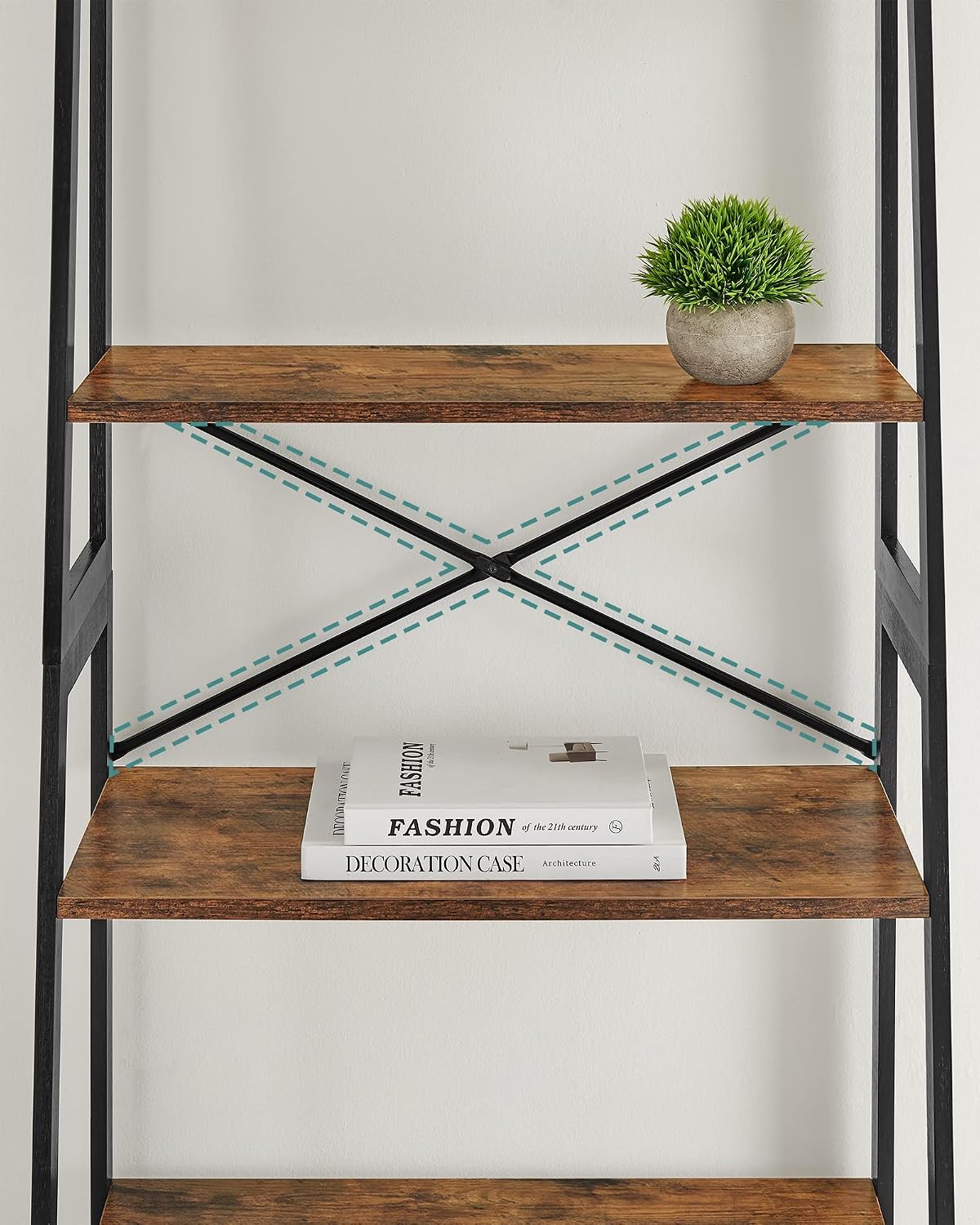Thumbnail 5 de VASAGLE BCB020B01V1 4-Tier Ladder Shelf in Bamboo and MDF, Brown-Black
