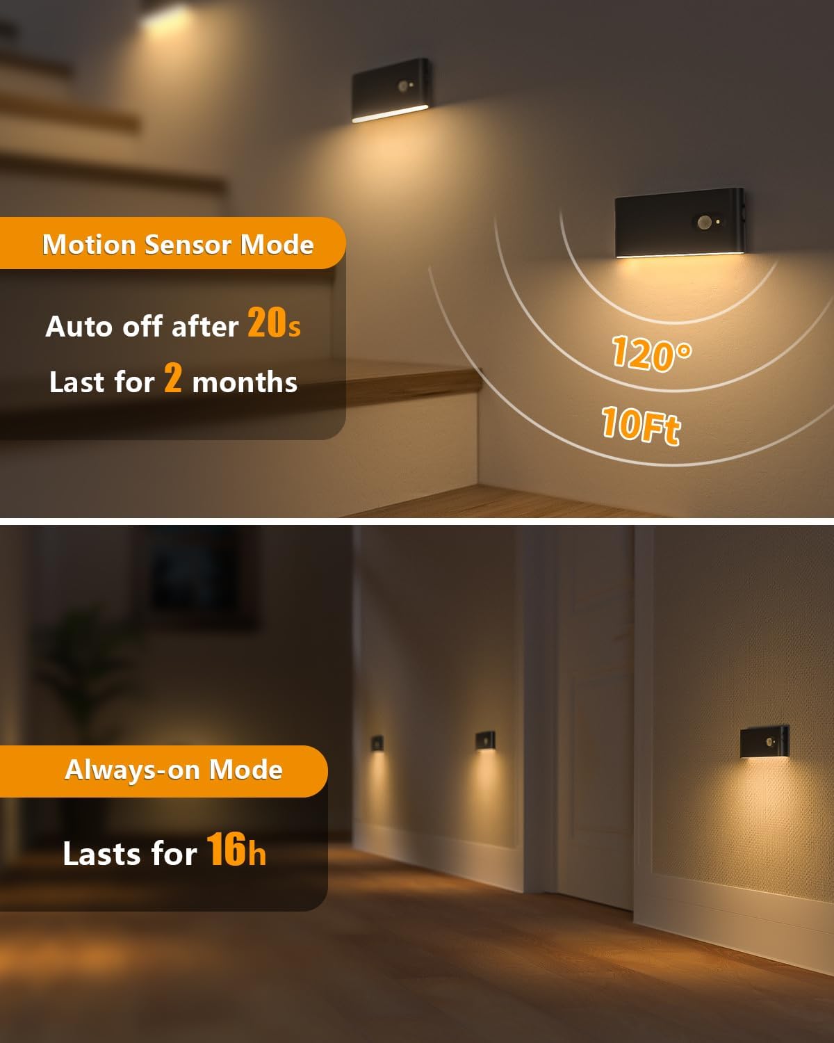 Thumbnail 3 de WILLED Nachtlicht Schwarz mit Bewegungsmelder – Wiederaufladbar, 6er Pack, batteriebetrieben für Treppen, Schlafzimmer, Flur