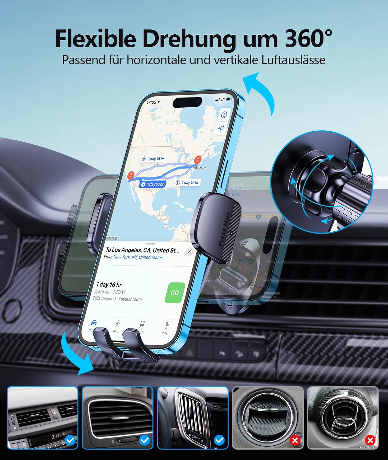 Detalle 2 de Glangeh Handyhalterung Auto Lüftung 360°