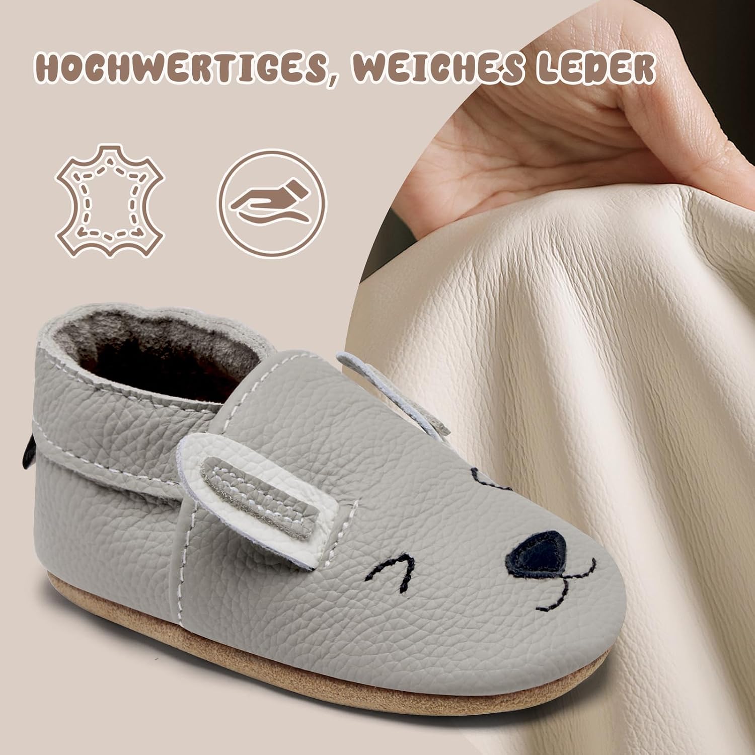 Detalle de IceUnicorn Krabbelschuhe Baby Lauflernschuhe – weiches Leder, rutschfeste Sohle