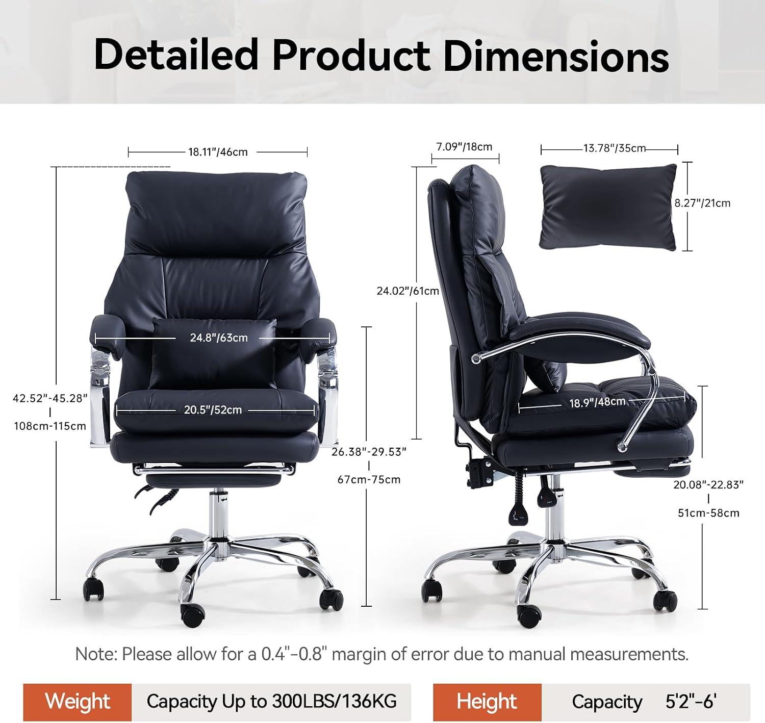 Thumbnail 1 de EMIAH Sedia da Ufficio Direzionale con Poggiapiedi — ergonomia, pelo pelle PU e rotelle per lunghe sessioni di lavoro