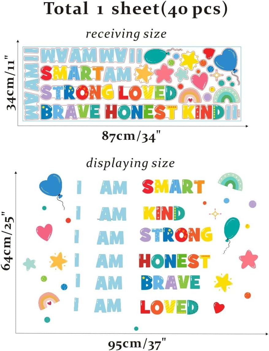 Detalle de TOARTi Colorful Rainbow Motivational Quotes Wall Stickers for Kids
