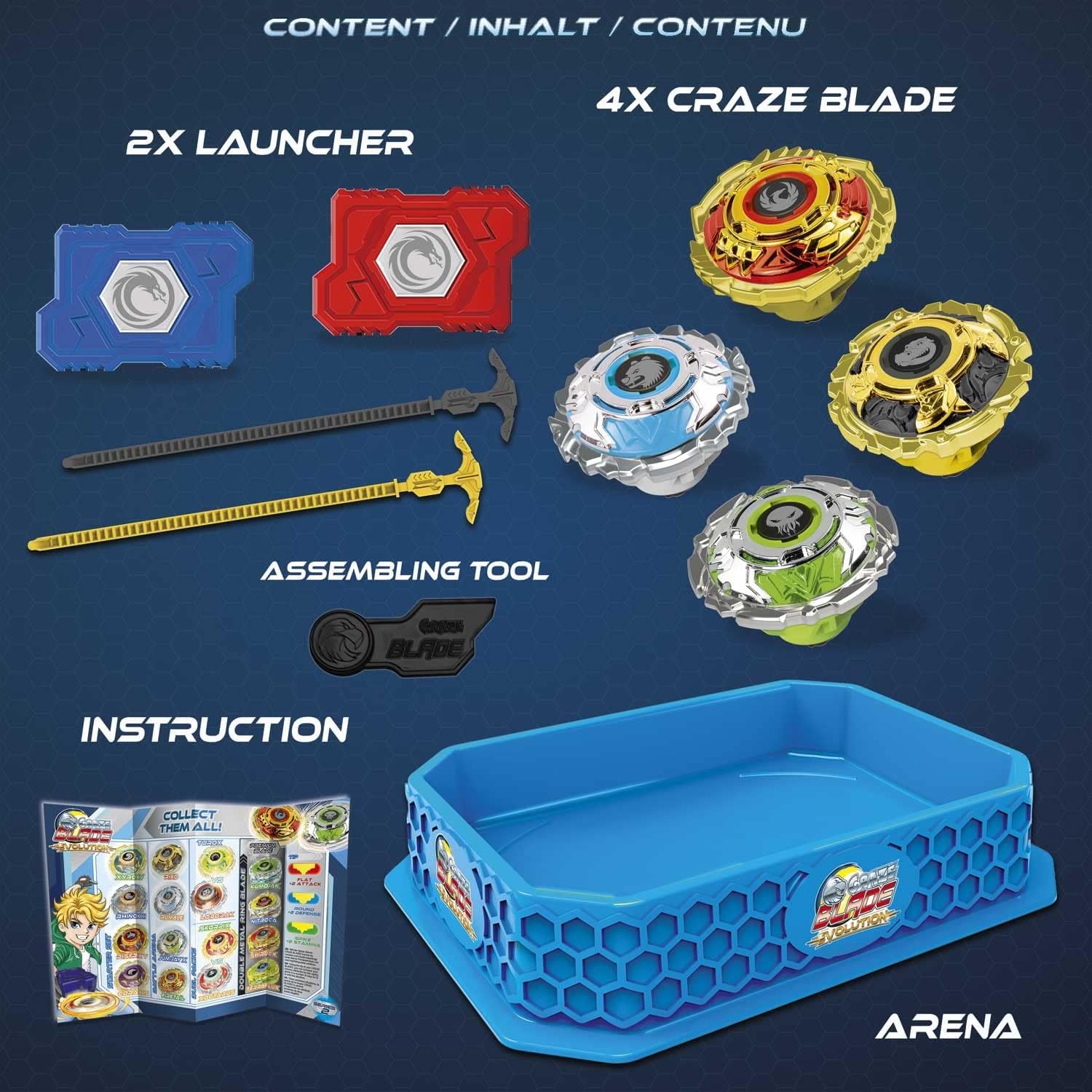 Detalle de CRAZE Blade XXL Battle Set – 4 metal spinning tops with launchers and accessories (XXL battle arena)