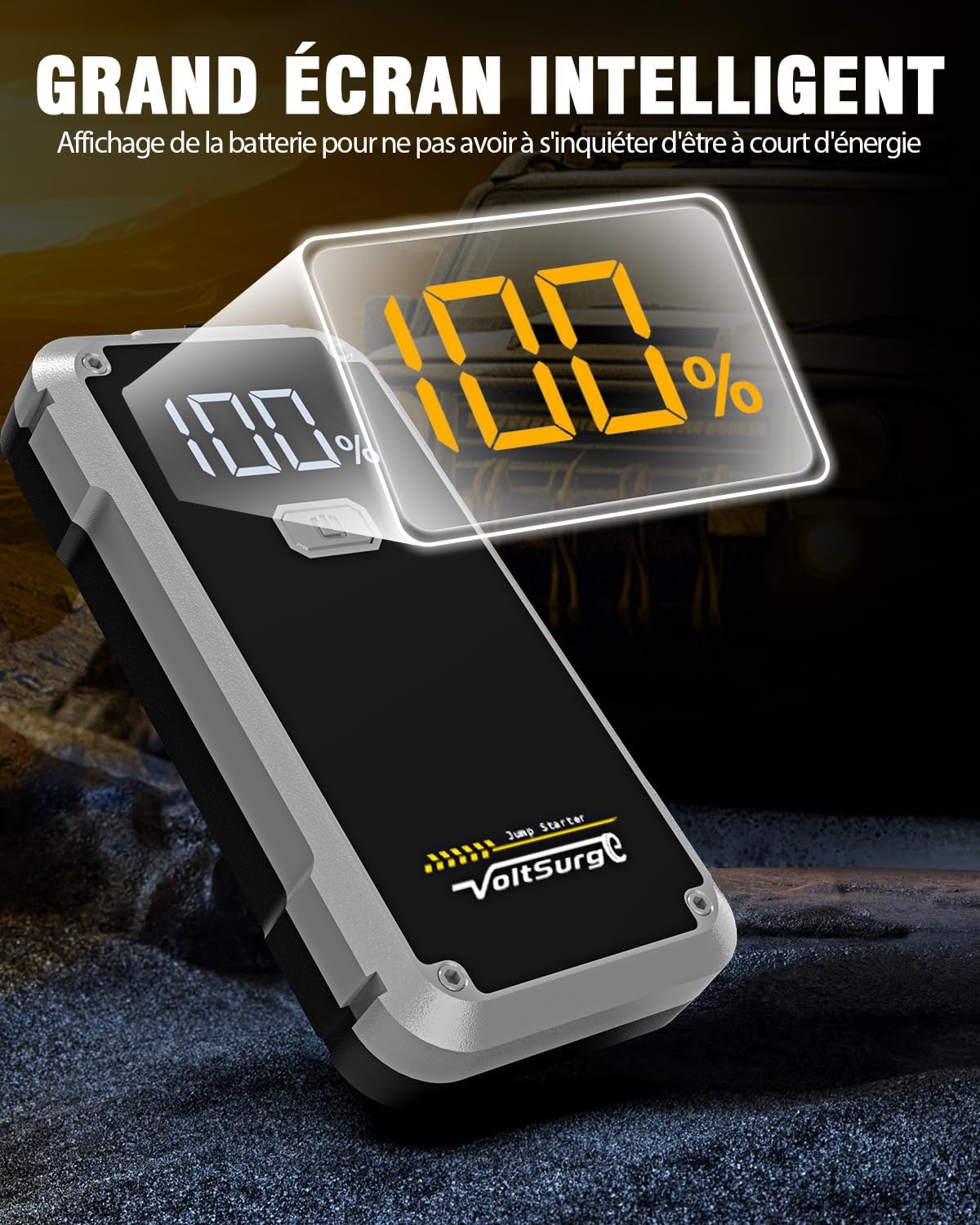Detalle de Démarreur de Batterie de Voiture 5000A - VoltSurge D06 (Démarreur Portable 12V, 7.0L Essence / 5.5L Diesel) avec Pinces, USB et Lampe LED
