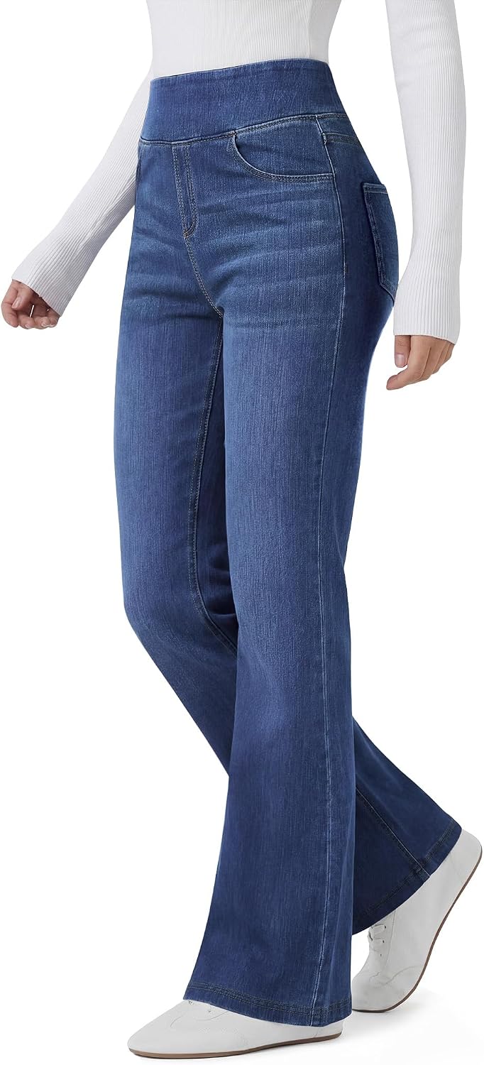 Detalle de FireSwan Women’s Pull-On Flare Jeans with Stretch Denim and Four Pockets