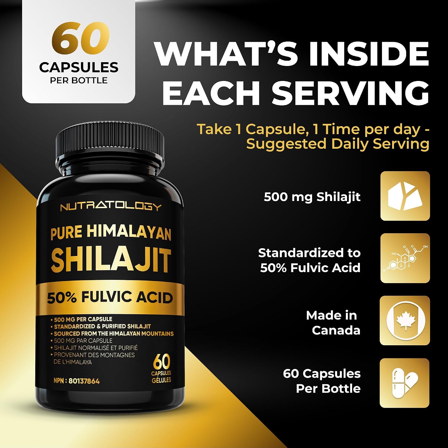 Detalle de Nutratology Shilajit Capsules 50% Fulvic Acid