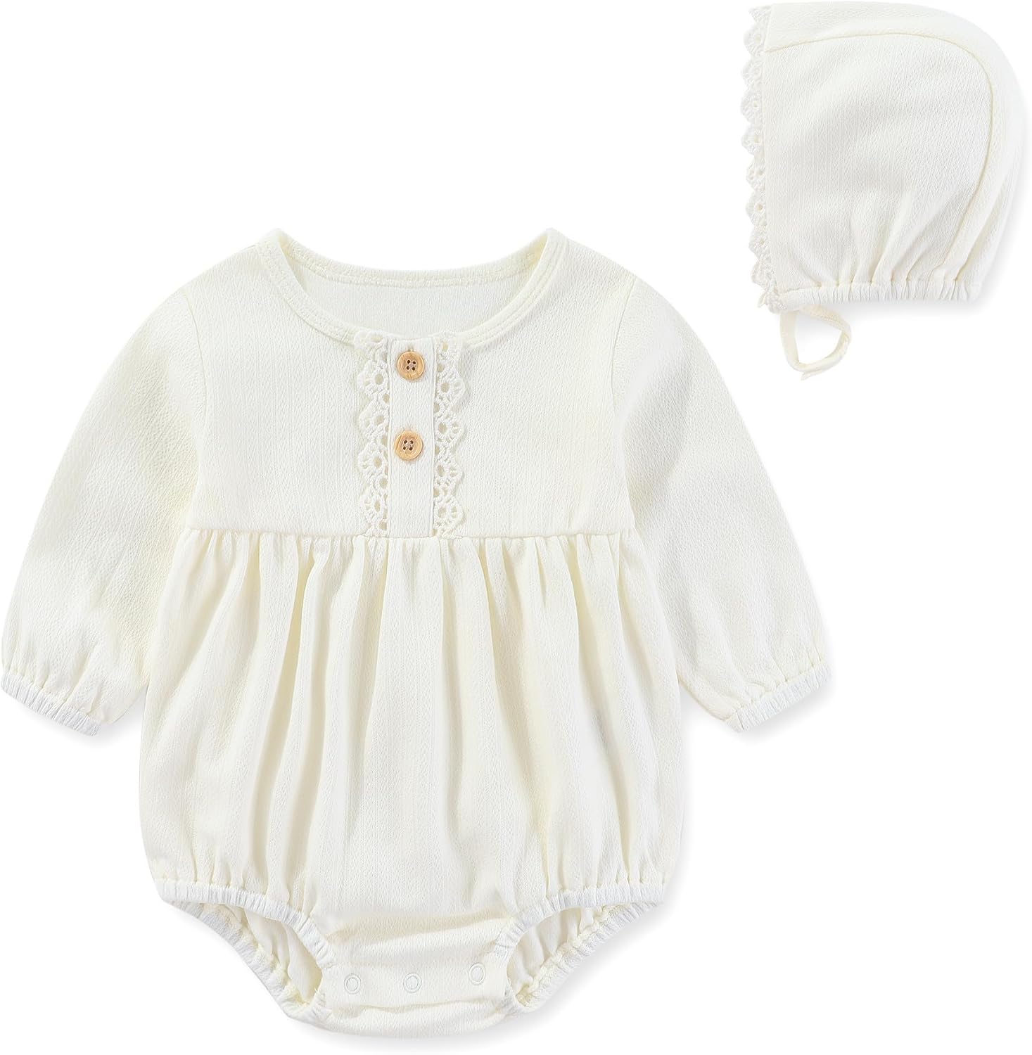 Detalle 2 de MAMIMAKA Newborn Baby Girl Cotton Bubble Romper Bodysuit 3-Pack (Long Sleeve)