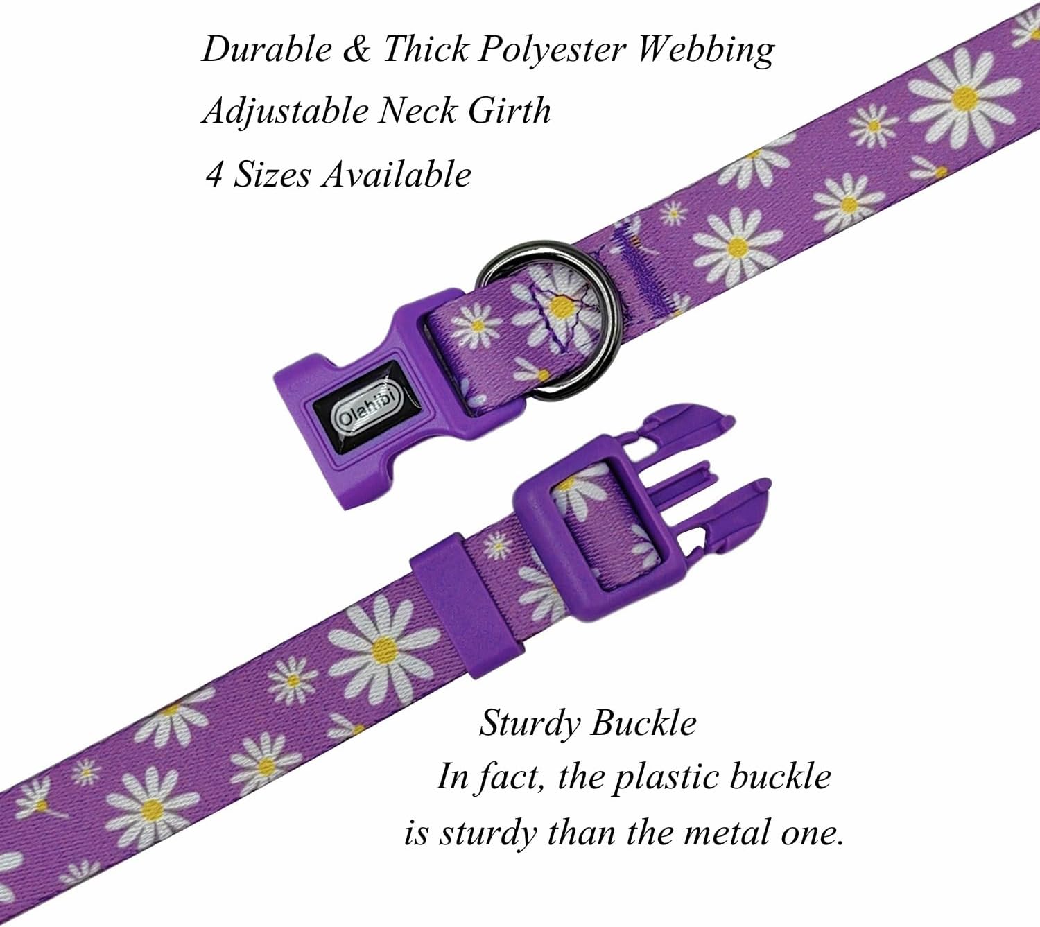 Thumbnail 3 de Olahibi Dog Collar and Leash Combo Set – Floral Purple Daisy (XS)