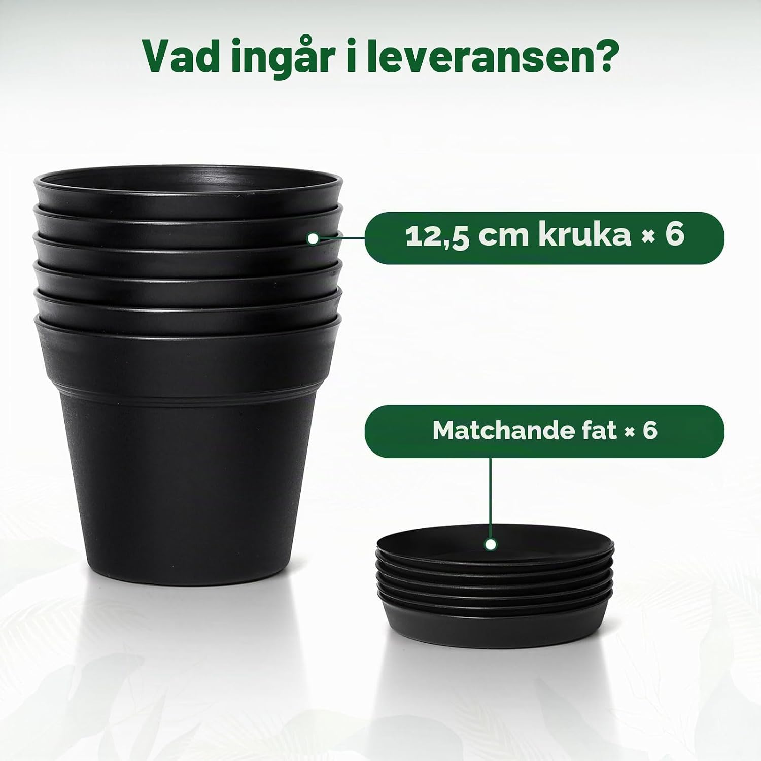Detalle de T4U blomkrukor 12,5 cm, 6-pack med fat och dräneringshål, svarta