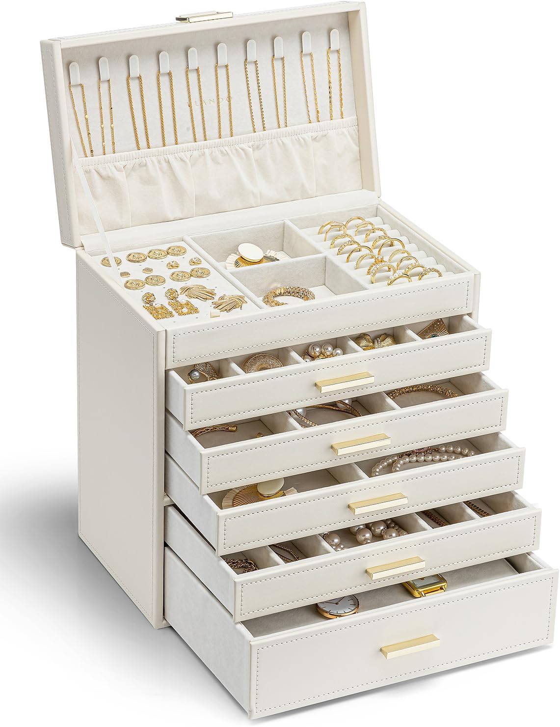 Vlando Modern Joyero Grande: organización elegante con 6 niveles y 5 cajones extraíbles