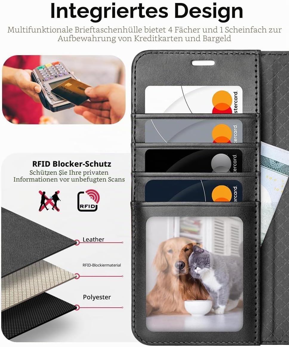 Detalle de OCASE Wallet-Hülle aus Leder für Samsung Galaxy S25 Plus 5G – RFID, Standfunktion