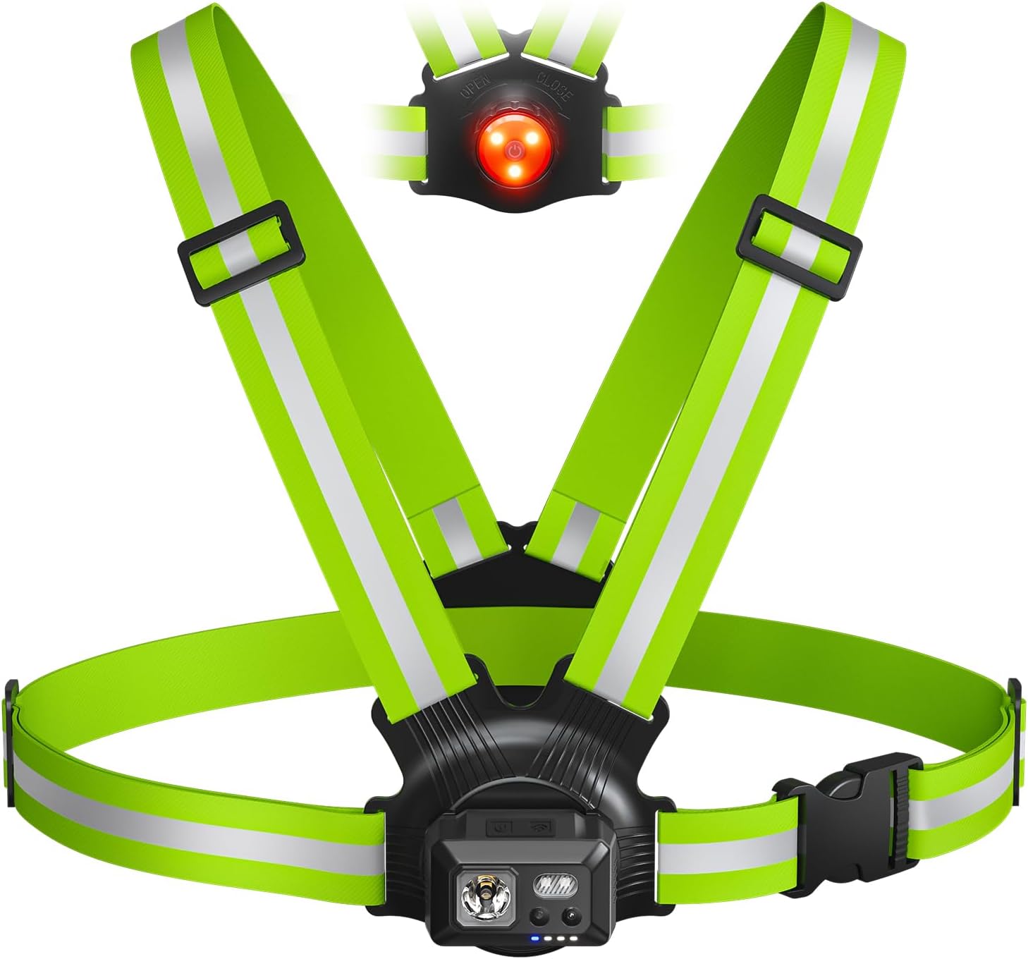 ACSO Running Lights for Runners (500-lumen) with 360° reflective vest, adjustable 45° light and USB-C charging